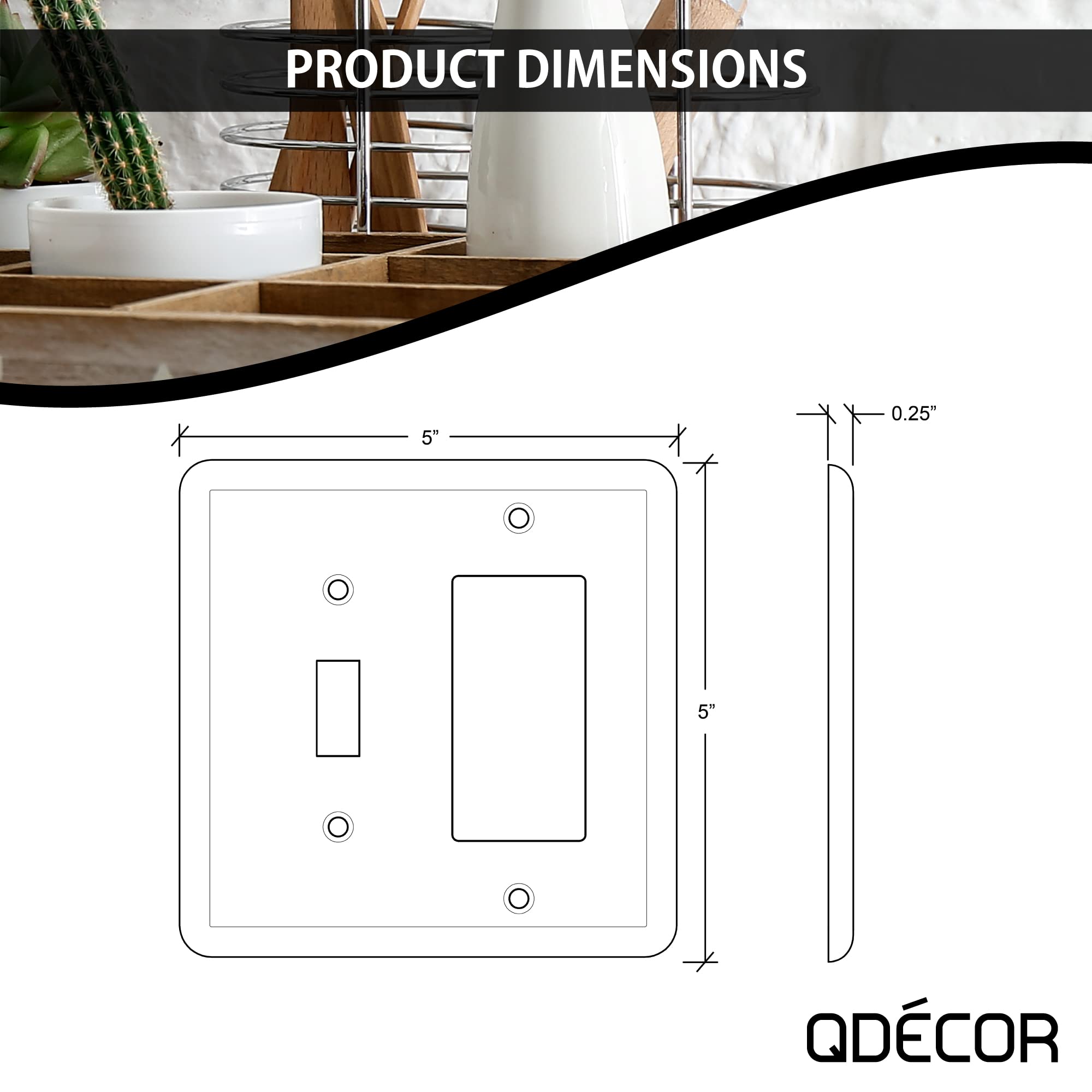 Questech Decor Single Toggle/Single Rocker GFCI Combo Light Switch Cover - 2-Gang Electrical Wall Plate, Standard Size GFCI Cover with Decorative Tumbled Texture in Gray - Perfect for Living Rooms, Bedrooms & Home Renovation Projects