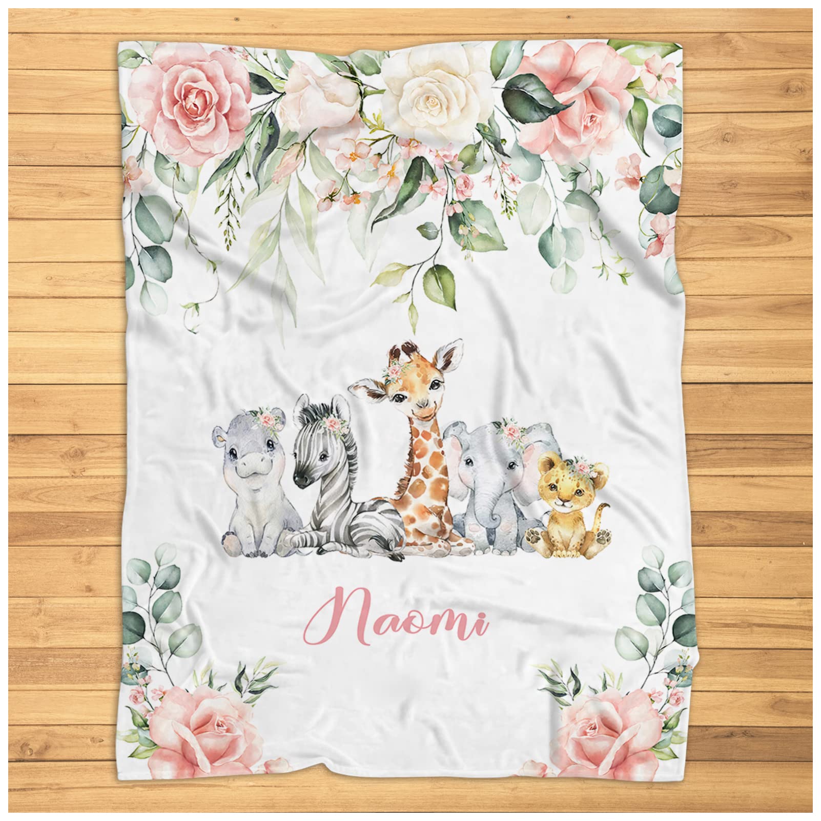 Personalized Baby Girl Blanket - Custom Name Safari Plush Blanket for Newborns & Infants - Ultra Soft Nursery Blanket for Crib, Stroller & Photo Shoots