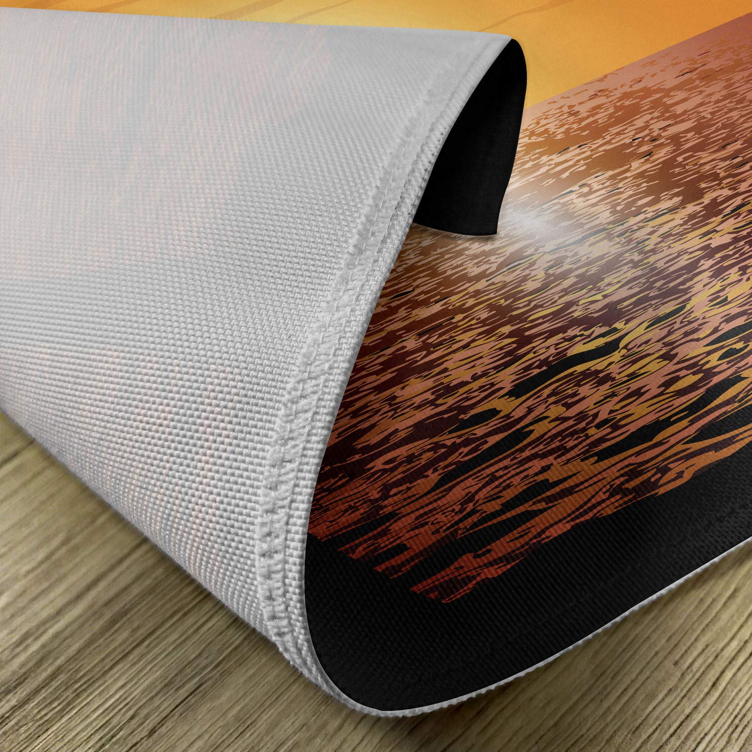 Ambesonne Retro Place Mats Set of 4 - Tropical Beach Sunset with Lady & Palm Tree Silhouette - Washable Fabric Dining Table Mats for Kitchen & Dining Room Decor in Orange & Black - Perfect for Dinner Parties, Family Gatherings & Tropical Themed Events