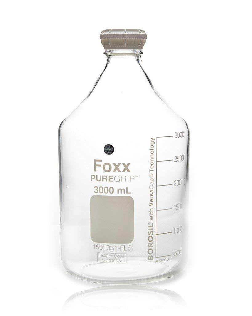 Borosilicate Glass Reagent Bottles with GL45 Screw Cap - 3000mL (101 fl oz) Transparent Lab Bottles for Chemical Storage - Pack of 2 | Ideal for Laboratories, Science Experiments & Industrial Use