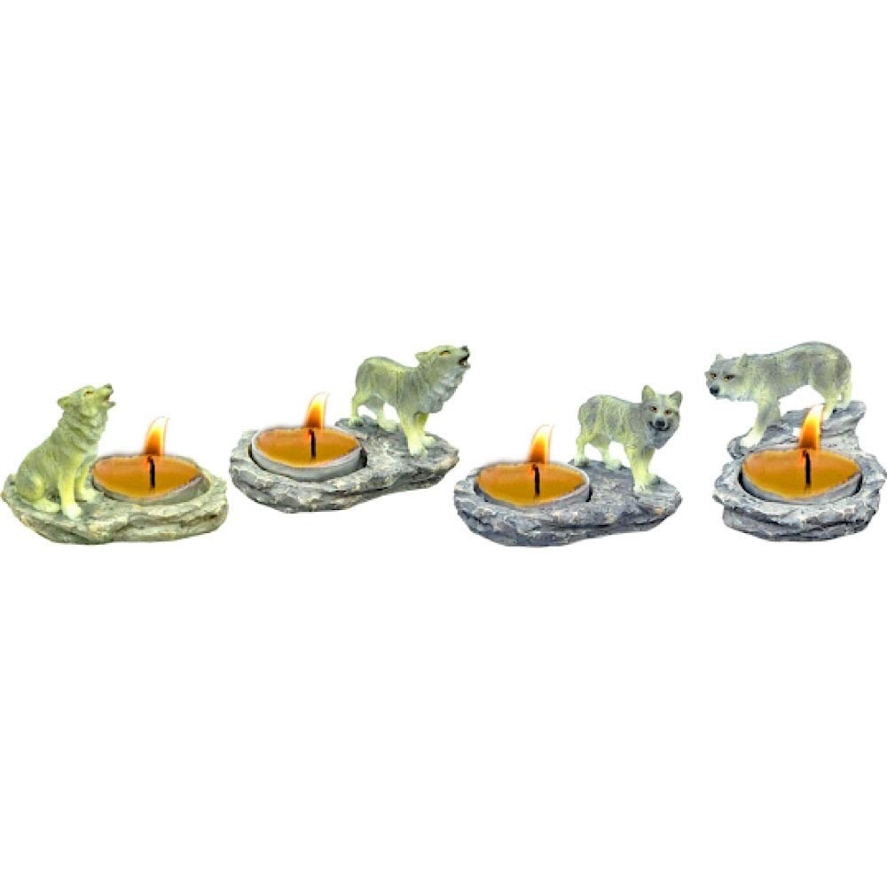 Wolf T-Light Candle Holders Set of 4 - Elegant Metal Tea Light Candle Stands for Home Decor, Wedding, Party & Romantic Ambiance