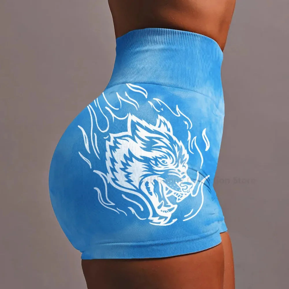 **Darc Women's Tie Dye Shorts - Pink Wolf Print High Waist Elastic Seamless Yoga Shorts for Gym, Running & Casual Wear | Soft Sport Pants 2024**