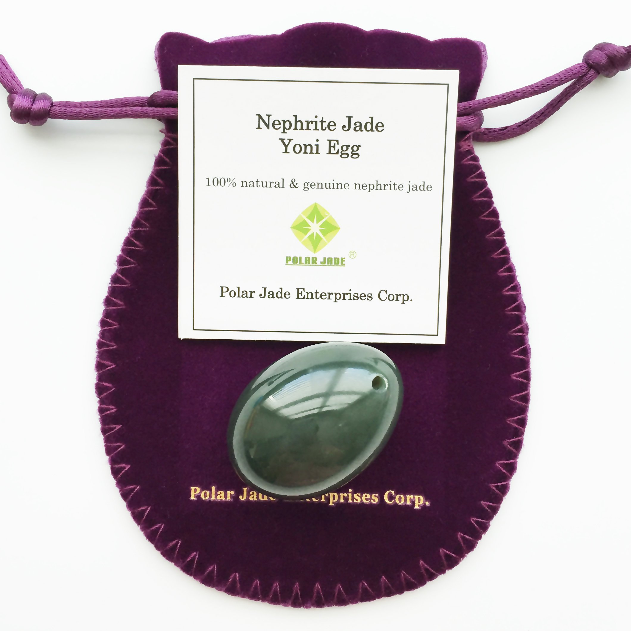 Authentic Nephrite Jade Egg - 35x25mm Drilled Yoni Egg for Pelvic Floor Exercise & Intimate Wellness by Polar Jade - Perfect for Yoga, Meditation & Holistic Healing