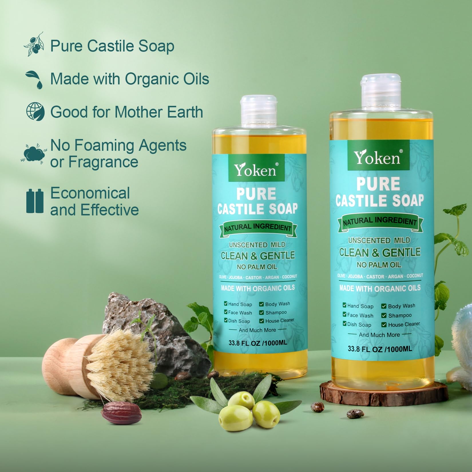 Organic Unscented Pure Castile Liquid Soap 67 fl oz - Vegan, Palm Oil Free, Gentle Multi-Purpose Soap for Face, Body, Hand Wash & Dishes | Perfect for Sensitive Skin, Baby Care & Eco-Friendly Cleaning