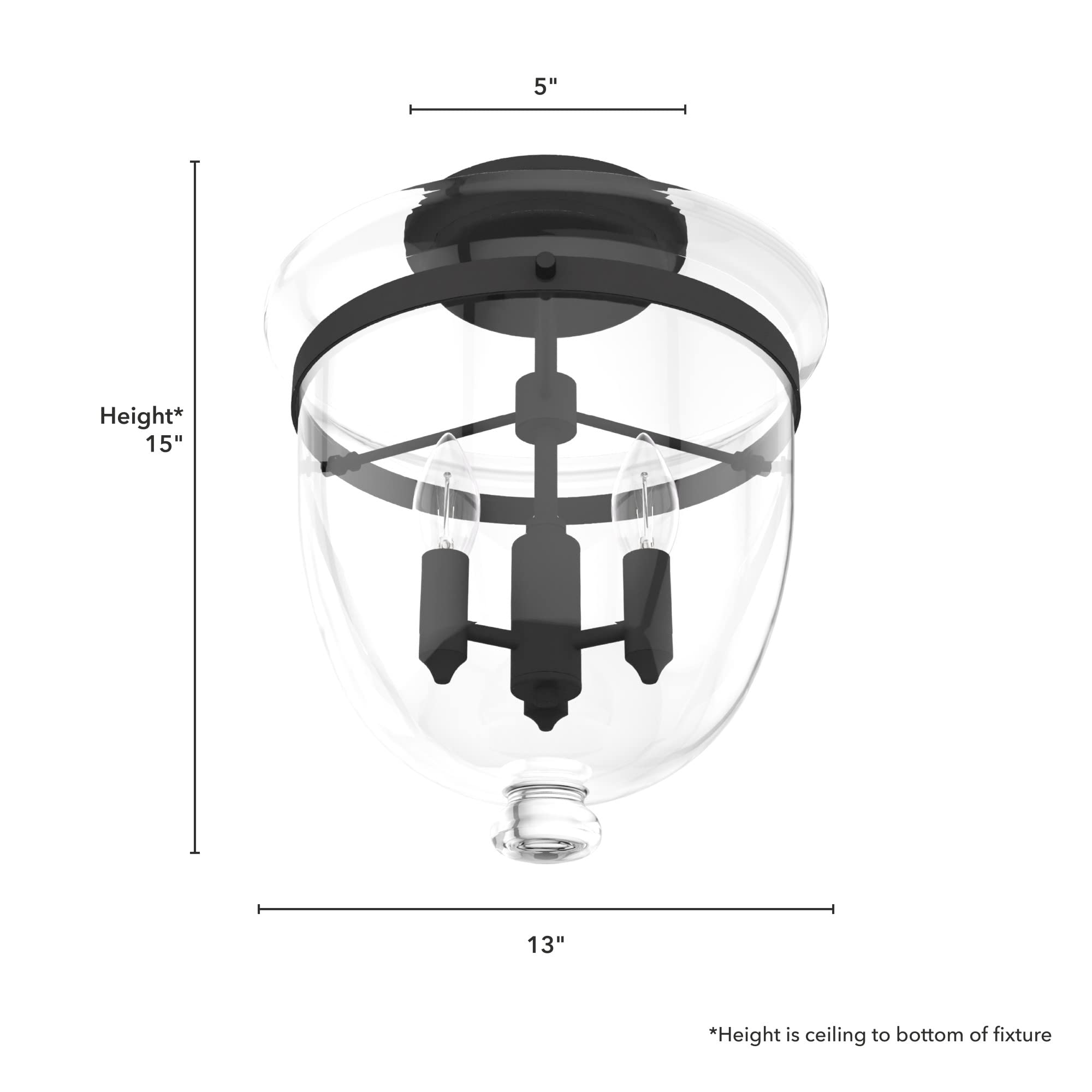 Hunter Fan Company 19315 Belltown Flush Mount Ceiling Light Fixture in Natural Iron Finish - Perfect for Bedroom, Living Room, Kitchen & Indoor Lighting