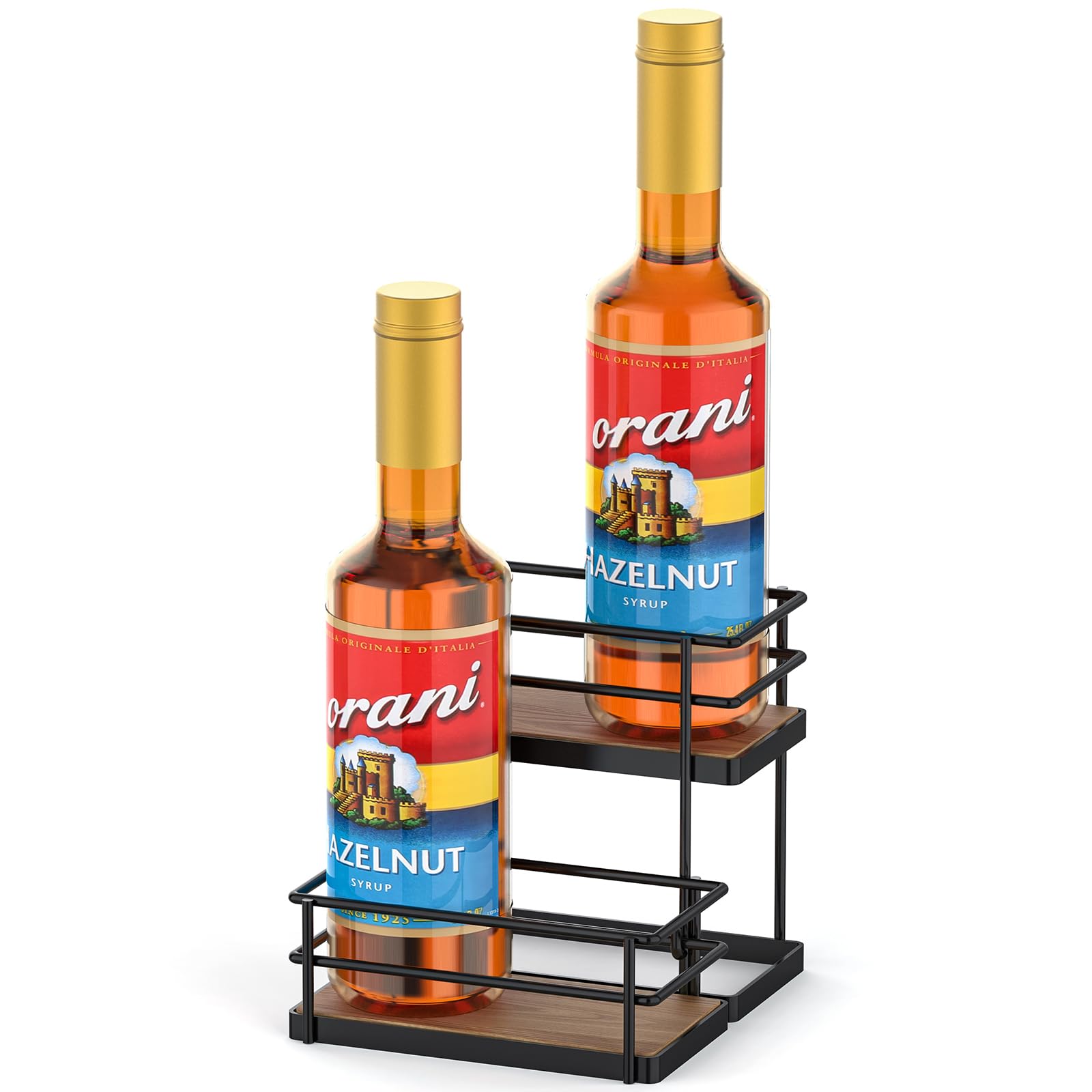 THYGIFTREE 2-Tier Coffee Syrup Rack Organizer - 4 Bottle Syrup Holder Stand for Coffee Bar & Kitchen - Perfect for Espresso, Latte & Cocktail Making - Durable Syrup Storage Shelves for Home & Commercial Use