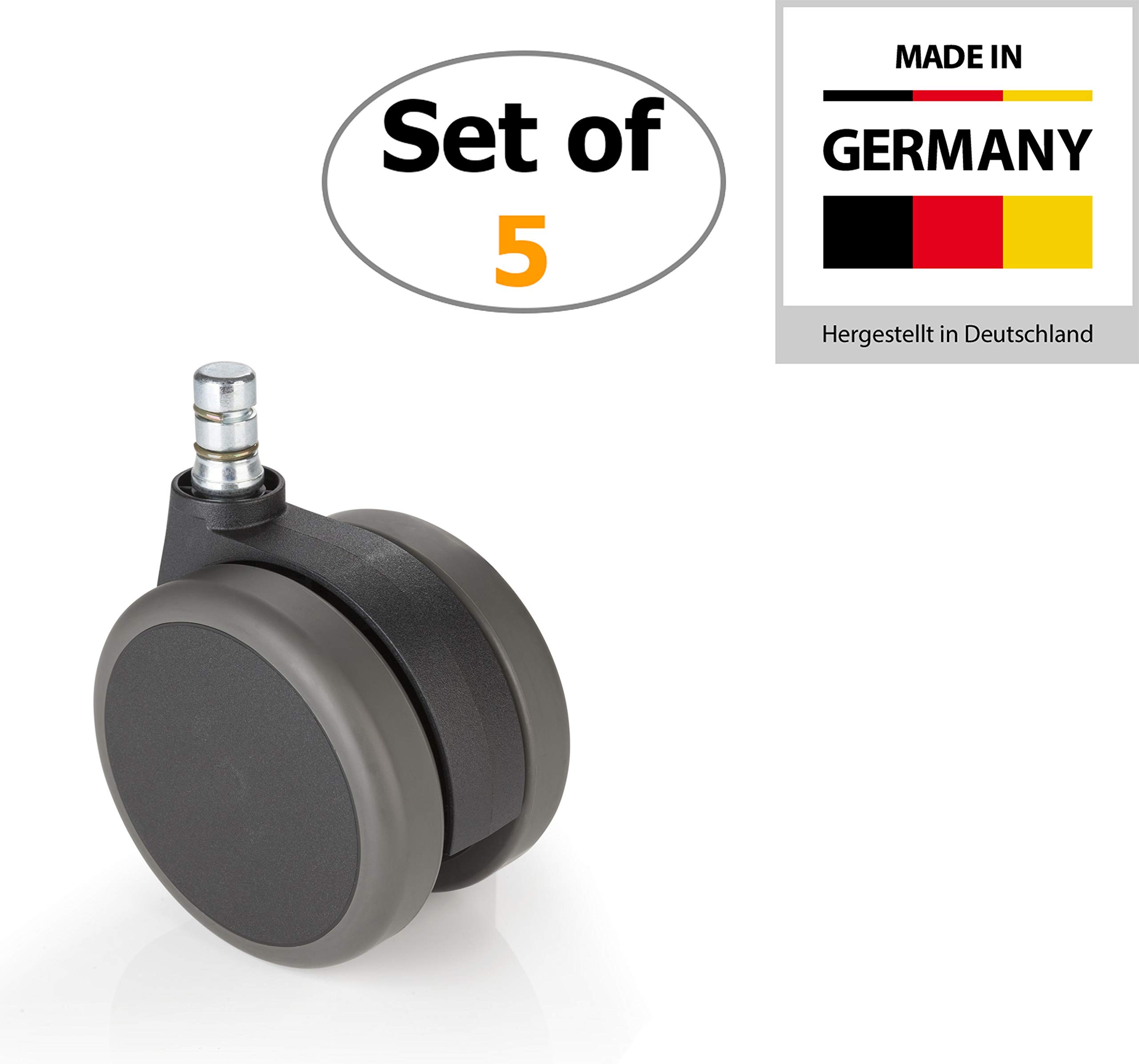 3 Inch Office Chair Caster Wheels with 7/16 Inch Stem Diameter - Set of 5 Heavy Duty Hard Floor Casters for Office Chairs, Rolling Chairs & Workstations - Perfect for Carpet-Free Offices, Home Workspaces & Conference Rooms