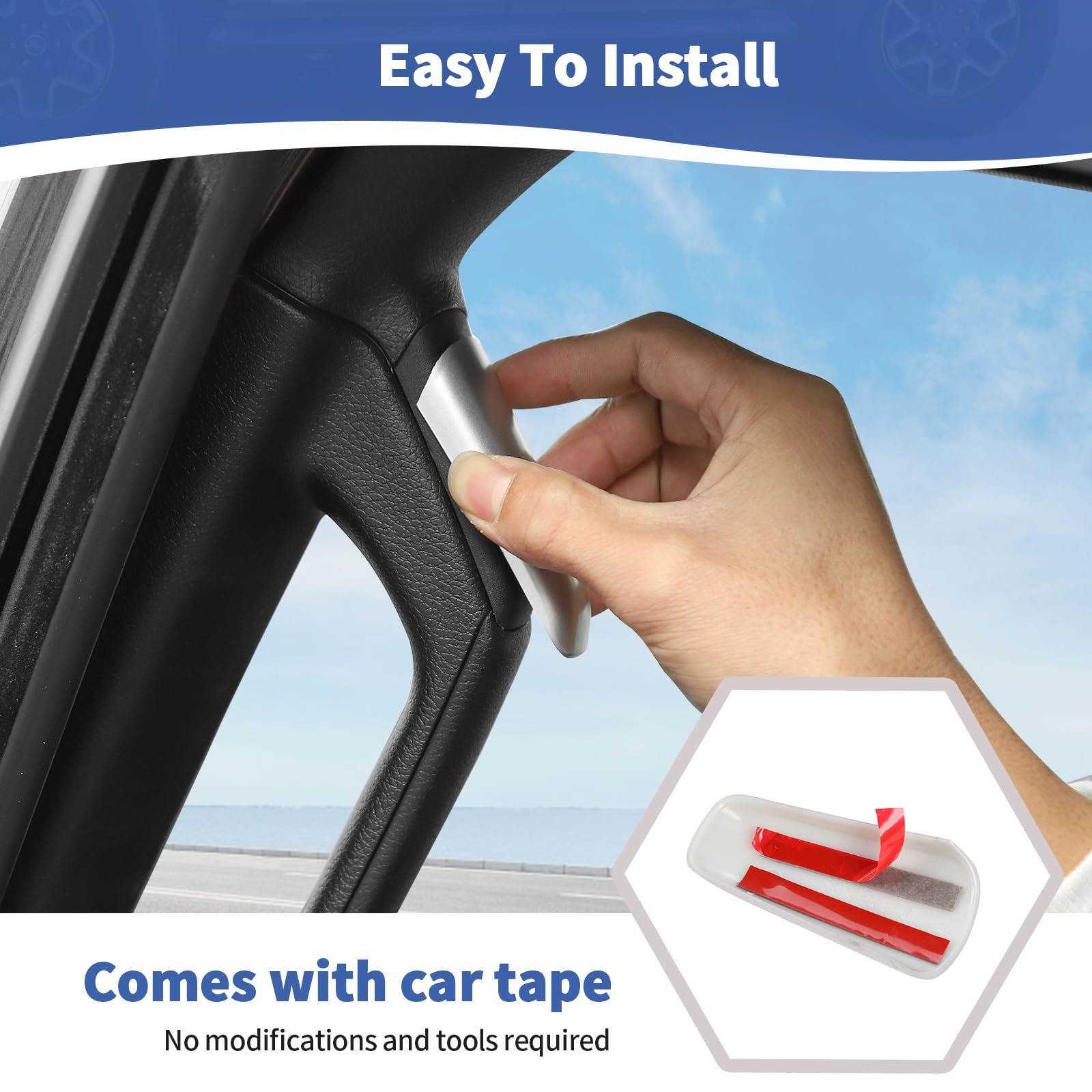 RT-TCZ Silver A/B Pillar Grab Handle Covers for Jeep Wrangler JL JLU & Gladiator JT (2018-2023) - Interior Accessories for Enhanced Grip & Style - Perfect for Off-Roading & Daily Commutes