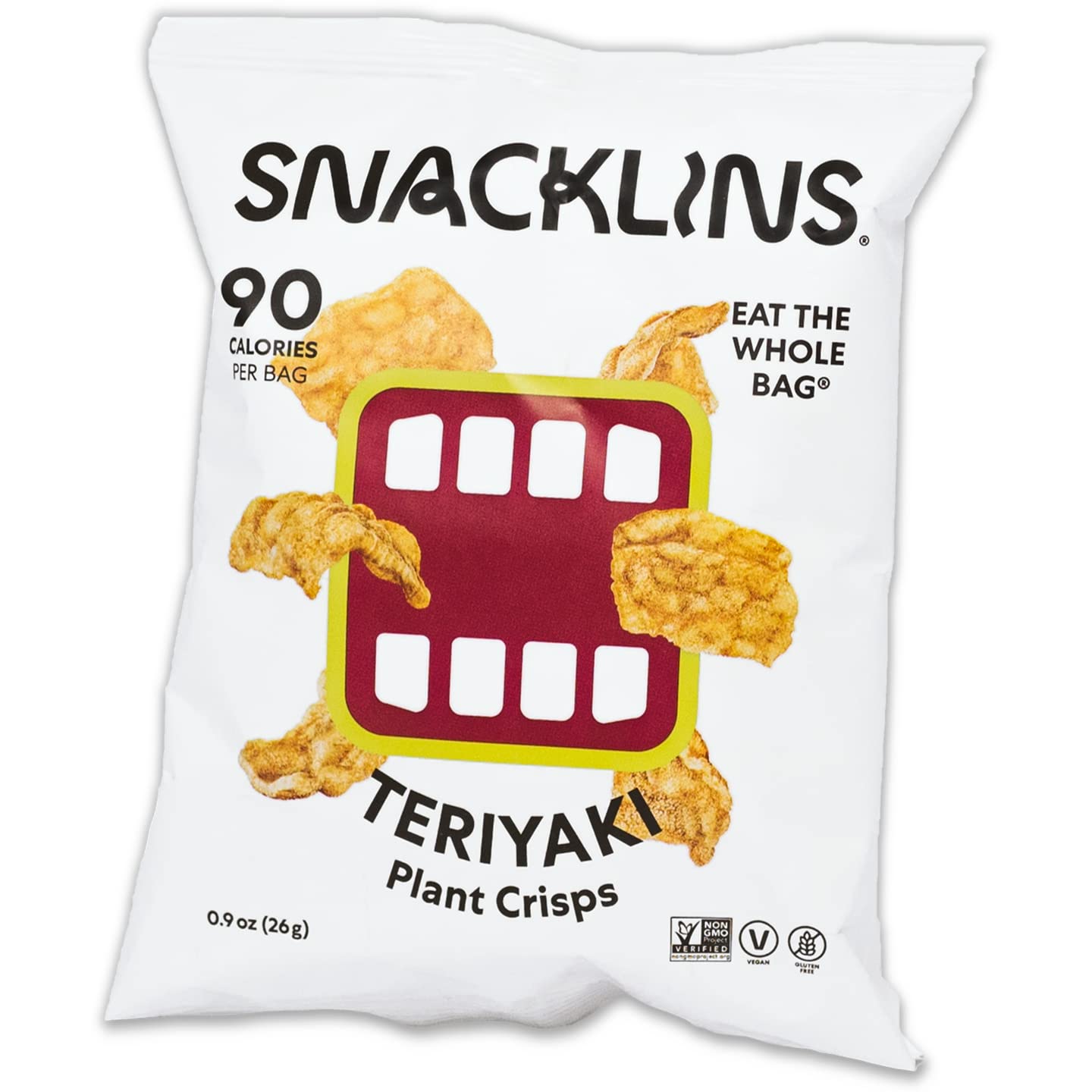 SNACKLINS Vegan Teriyaki Puffed Crisps - Plant Based, Gluten-Free, Grain-Free, Low Calorie Healthy Snacks - 0.9oz (Pack of 48) - Perfect for Keto Diet, Weight Loss & On-the-Go Snacking