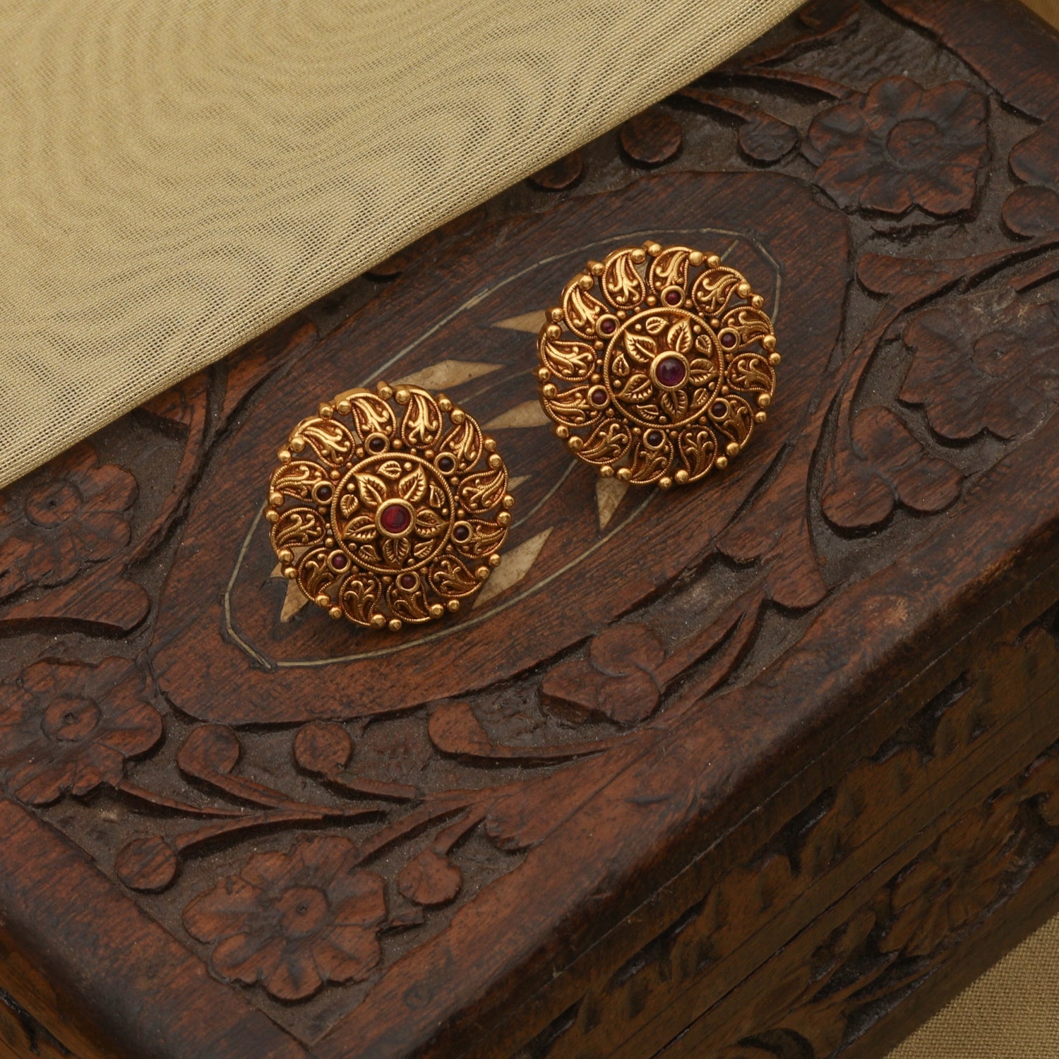 Saanvi Antique Stud Earrings for Women - Vintage Style Gold Plated Dangle Earrings - Perfect for Parties, Weddings & Everyday Wear