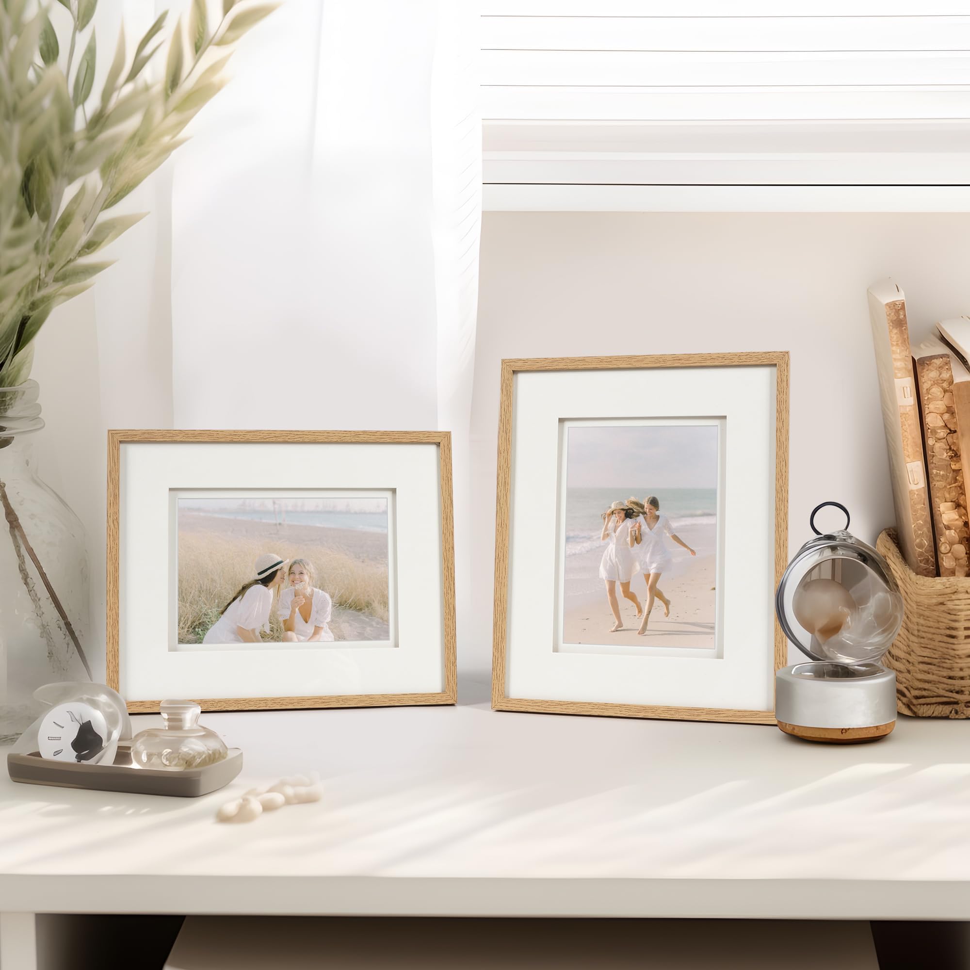 Afuly 5x7 Picture Frame with Mat for 8x10 Photos - Natural Wood Grain Modern Photo Frame with Double Mat - Perfect for Wall Hanging, Desk Display, Home Decor, and Gift Giving (Birthday, Mother's Day, Christmas)
