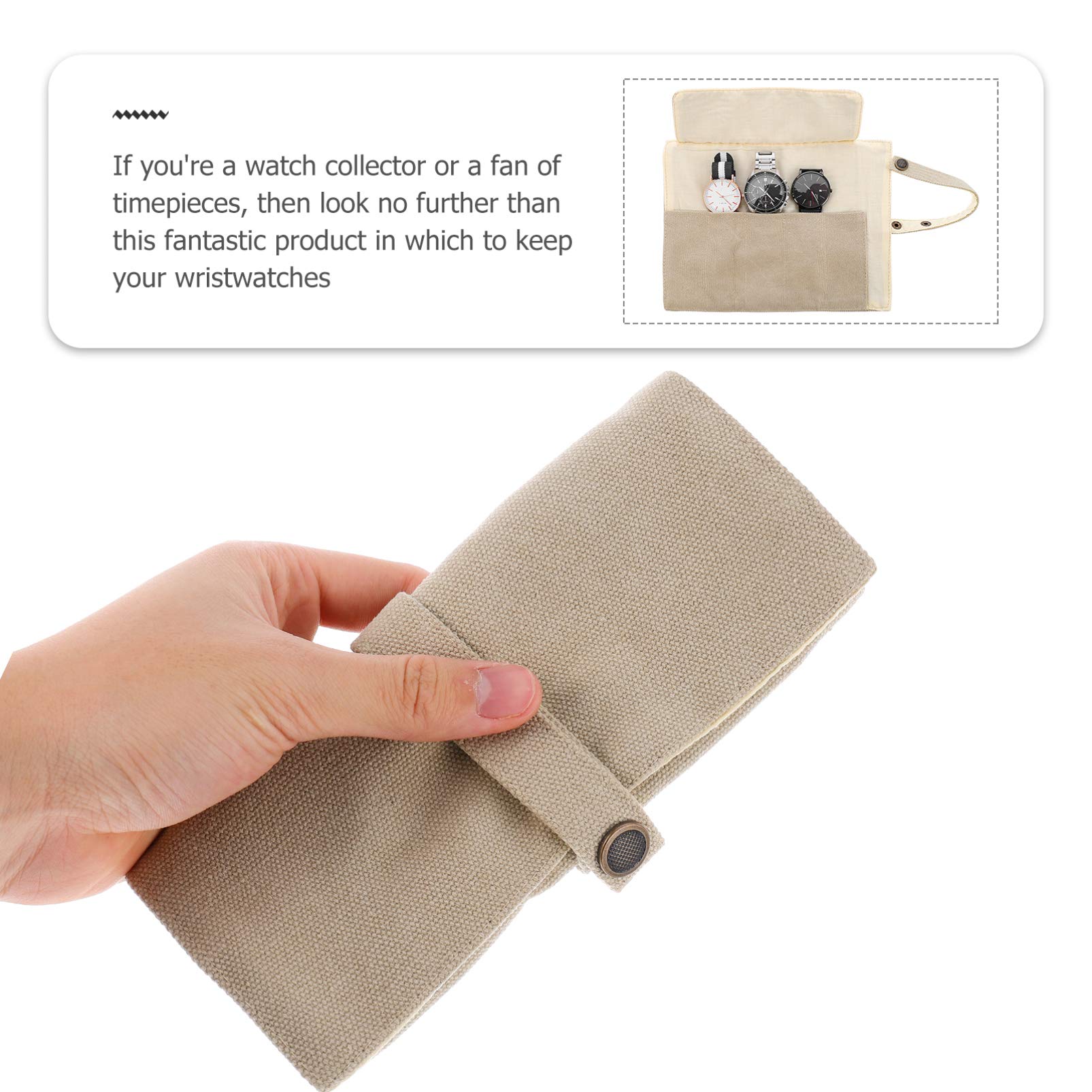 Hemobllo Khaki Canvas Watch Roll Organizer - Travel Watch Case for Men & Women - Compact Storage Pouch for Watches, Jewelry & Commuter Essentials - Perfect for Travel, Business Trips & Daily Use