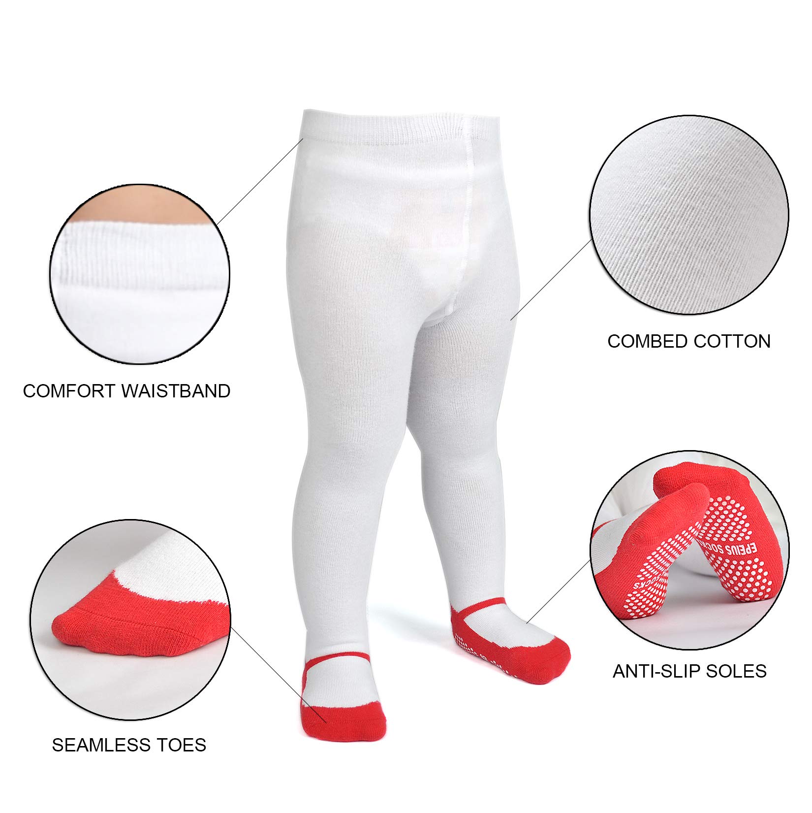 EPEIUS Baby Tights for Girls - Non-Slip Cotton Leggings with Seamless Design | Plain & Ribbed Styles | Newborn to Toddler (0-24 Months) - Perfect for Playtime, Daycare & Family Outings