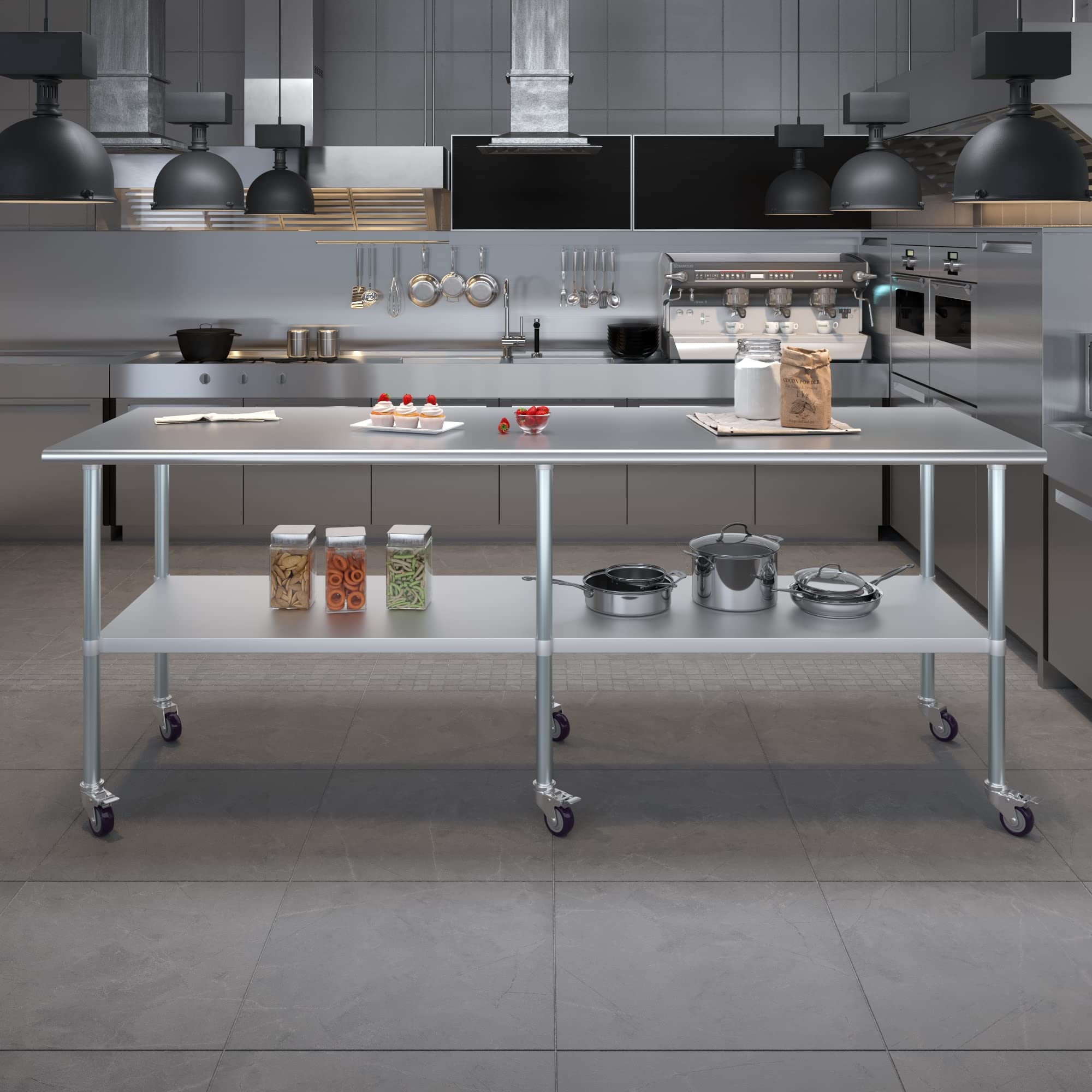 AmGood Stainless Steel Work Table with Wheels - 96