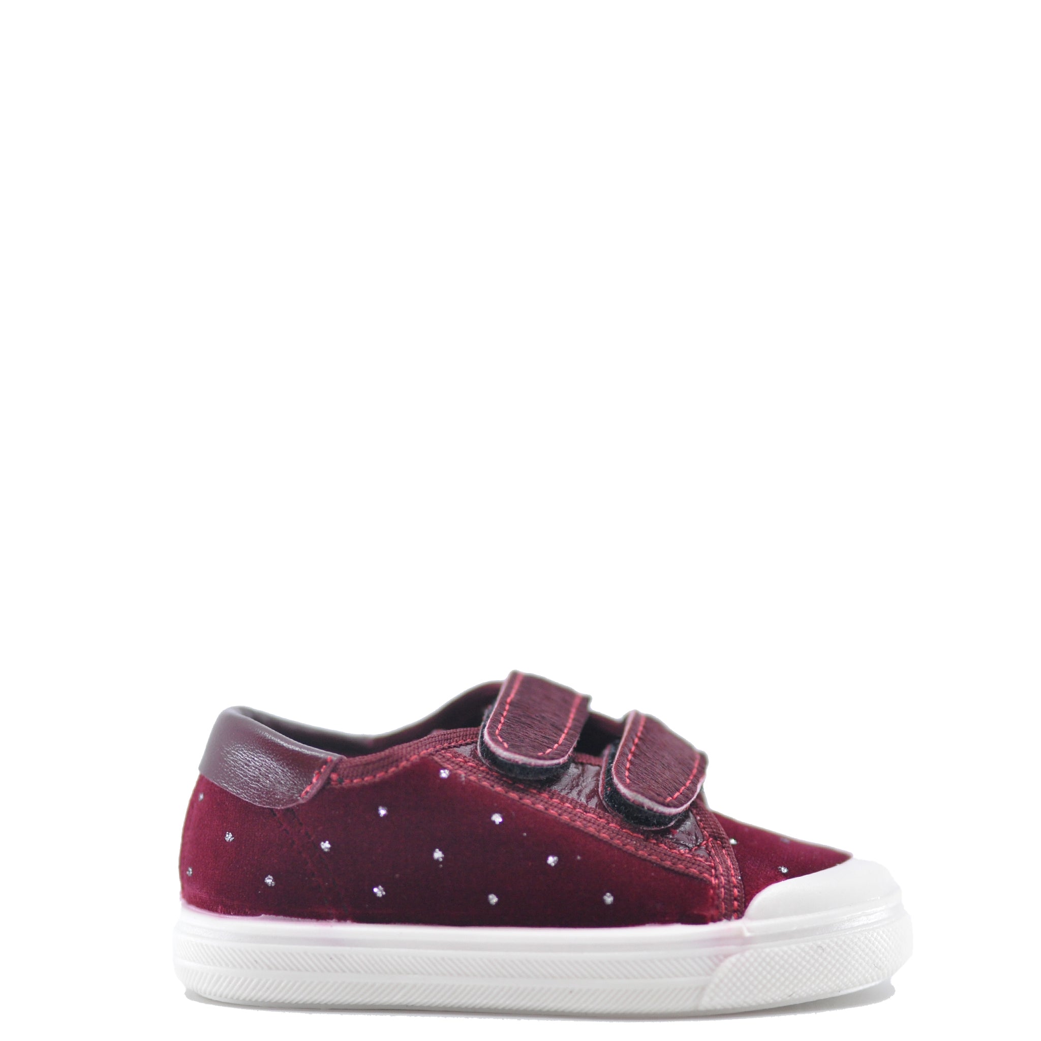 Pepe Burgundy Crystal Velvet Velcro Sneakers for Women - Comfortable Slip-On Casual Shoes with Sparkling Rhinestones - Perfect for Daily Wear, Parties & Special Occasions