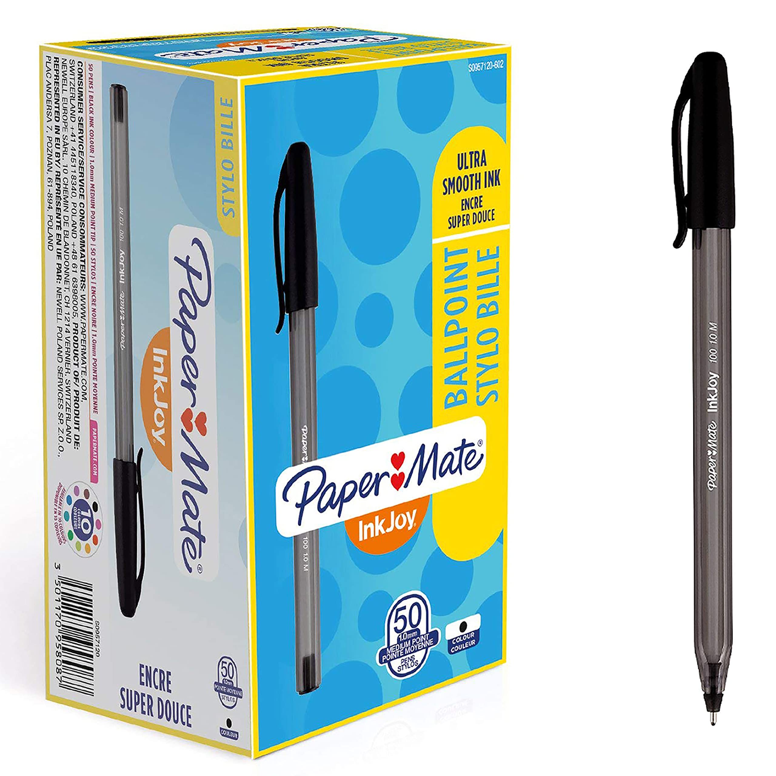Paper Mate Inkjoy 100 Capped Ball Pen Medium Point (1.0mm) - 50 Pack Bulk Office & School Supplies - Perfect for Note Taking, Journaling & Everyday Writing
