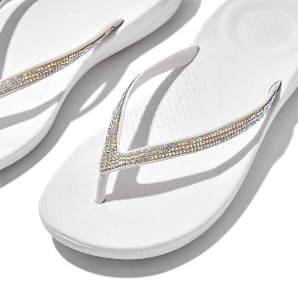 FitFlop Iqushion Sparkle Flip Flops Sandals for Women - Comfortable Shiny Urban White Beach Sandals | Perfect for Summer, Vacation, Poolside & Casual Wear