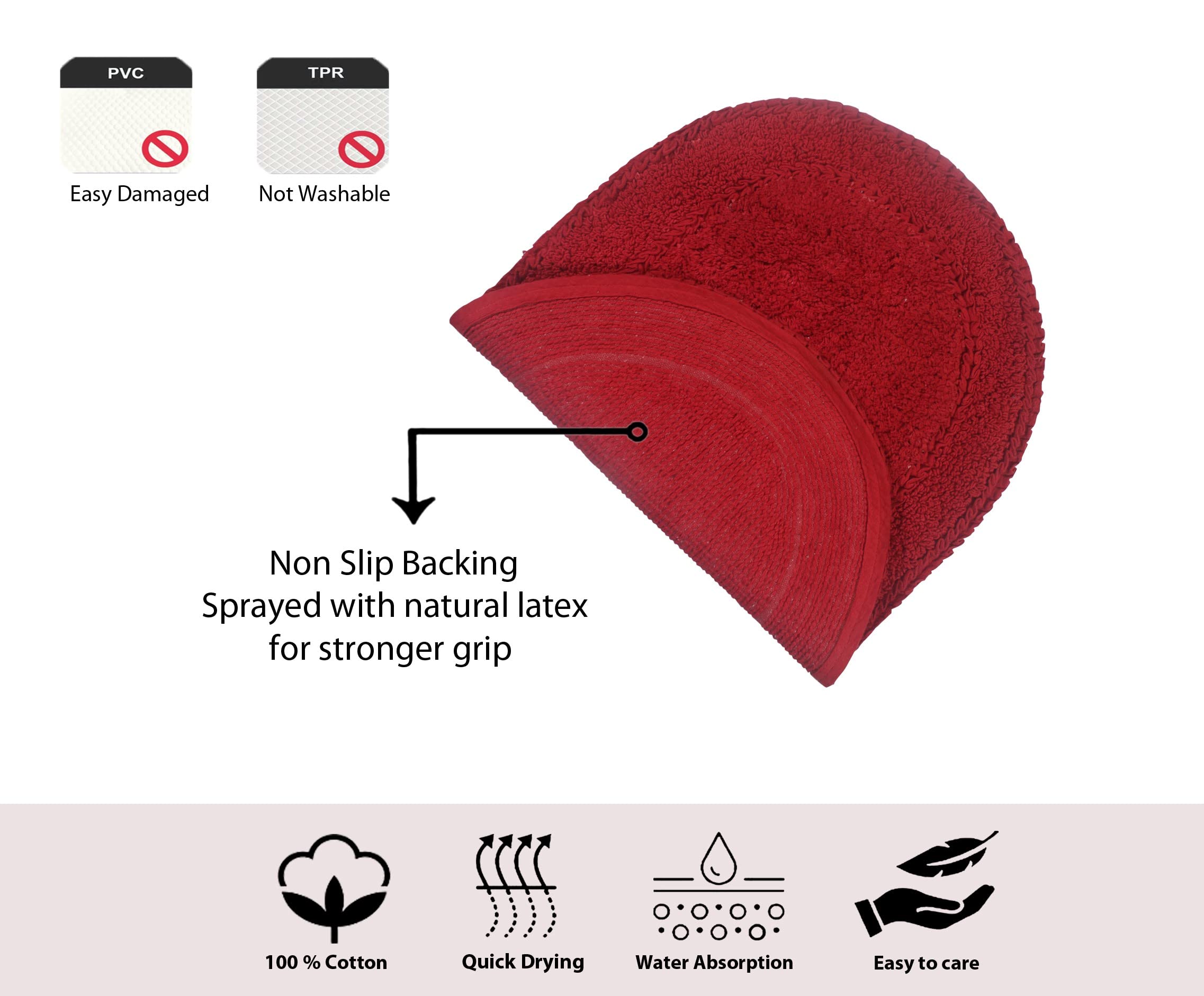Home Weavers Double Ruffle 100% Cotton Bathroom Rugs Set - Ultra Soft, Absorbent & Washable Non-Slip Bath Mat for Bathroom, Kitchen & Laundry Room - 3 Piece Contour Set (Red) - Perfect for Cozy Home Decor and Wet Areas