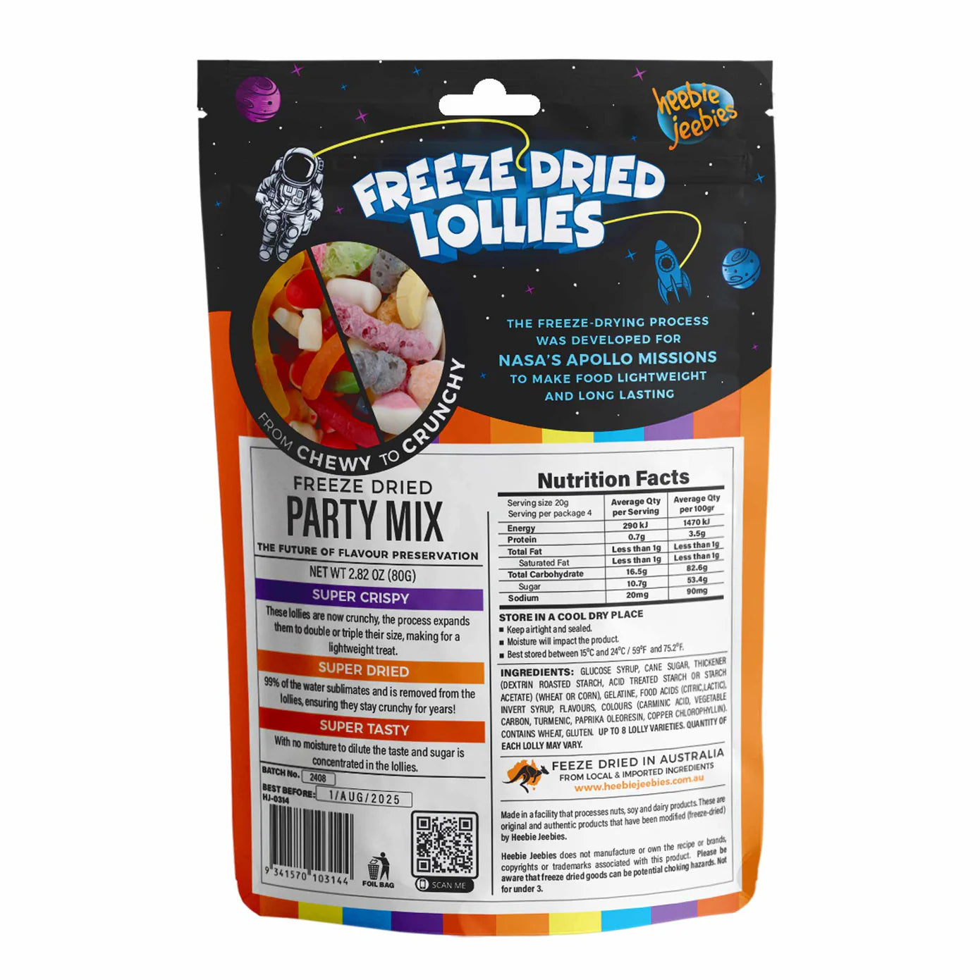 Heebie Jeebies Freeze Dried Candy Party Mix - 80g Bag of Sweet & Crunchy Treats for Birthdays, Halloween & Movie Nights