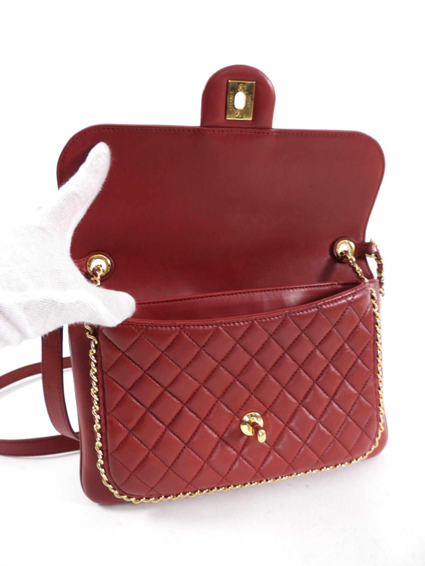 Chanel Red Leather Chain Around Two-Way Flap Shoulder Bag - Luxury Handbag for Women, Perfect for Evening Parties & Date Nights