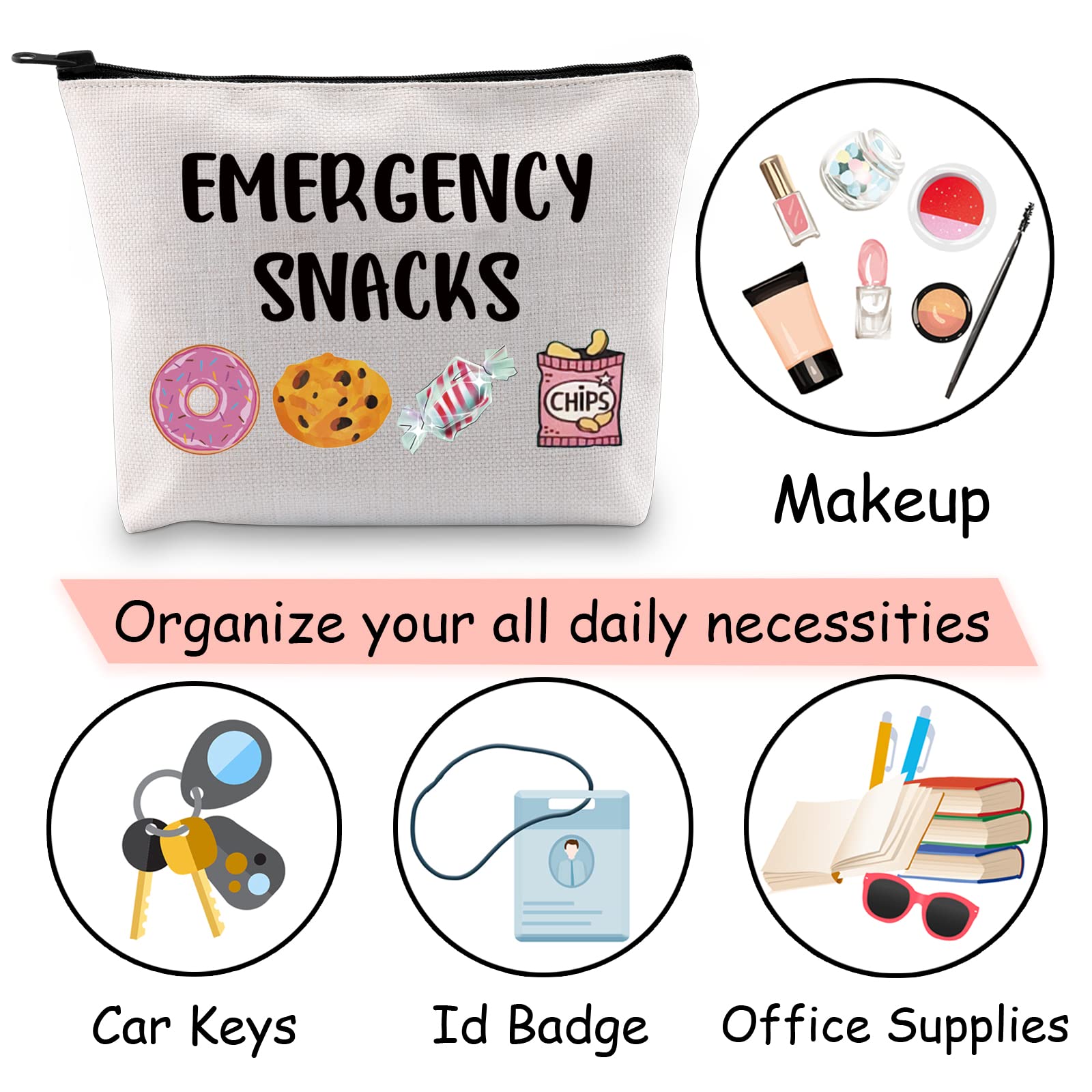 JXGZSO Food Safe Snack Storage Bag - Reusable Zipper Pouch for Emergency Snacks, Makeup & Travel Essentials - Perfect for School, Office & Outdoor Adventures