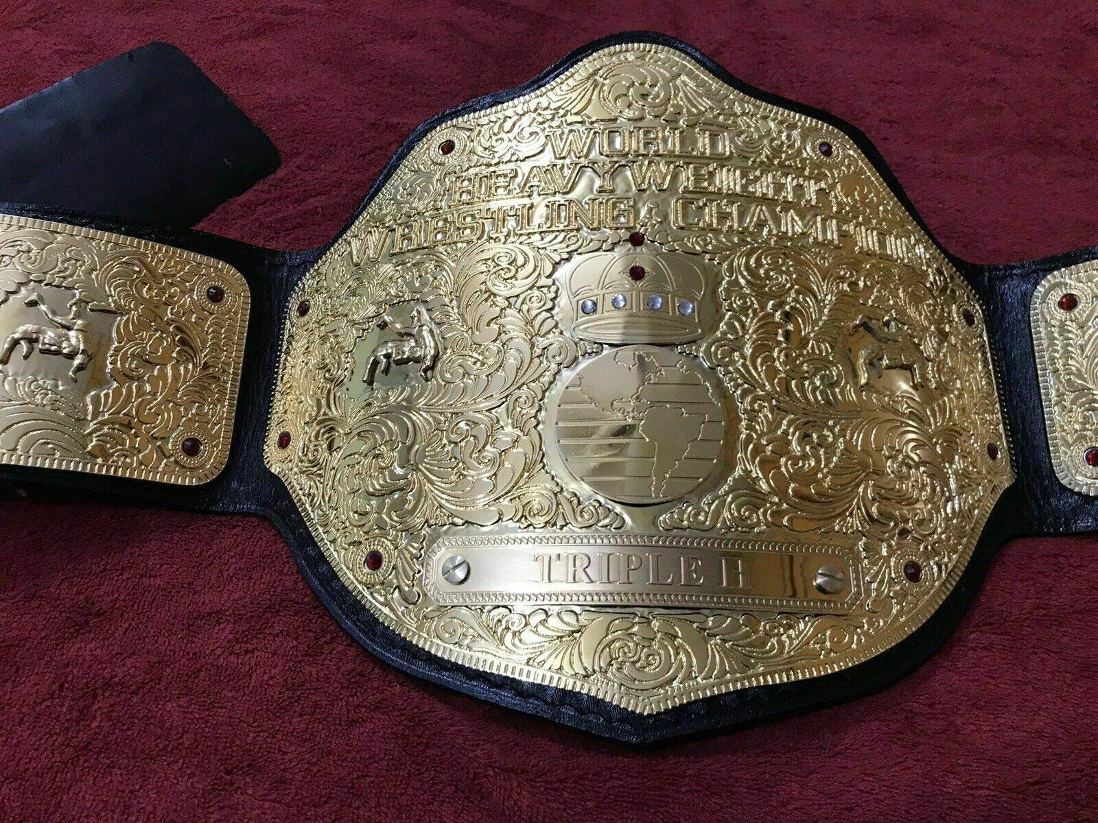 Maxan Big Gold Belt Replica - Custom Championship Wrestling Belt with Real Leather & Thick Plates - Perfect for WWE Cosplay, Wrestling Events & Collectors