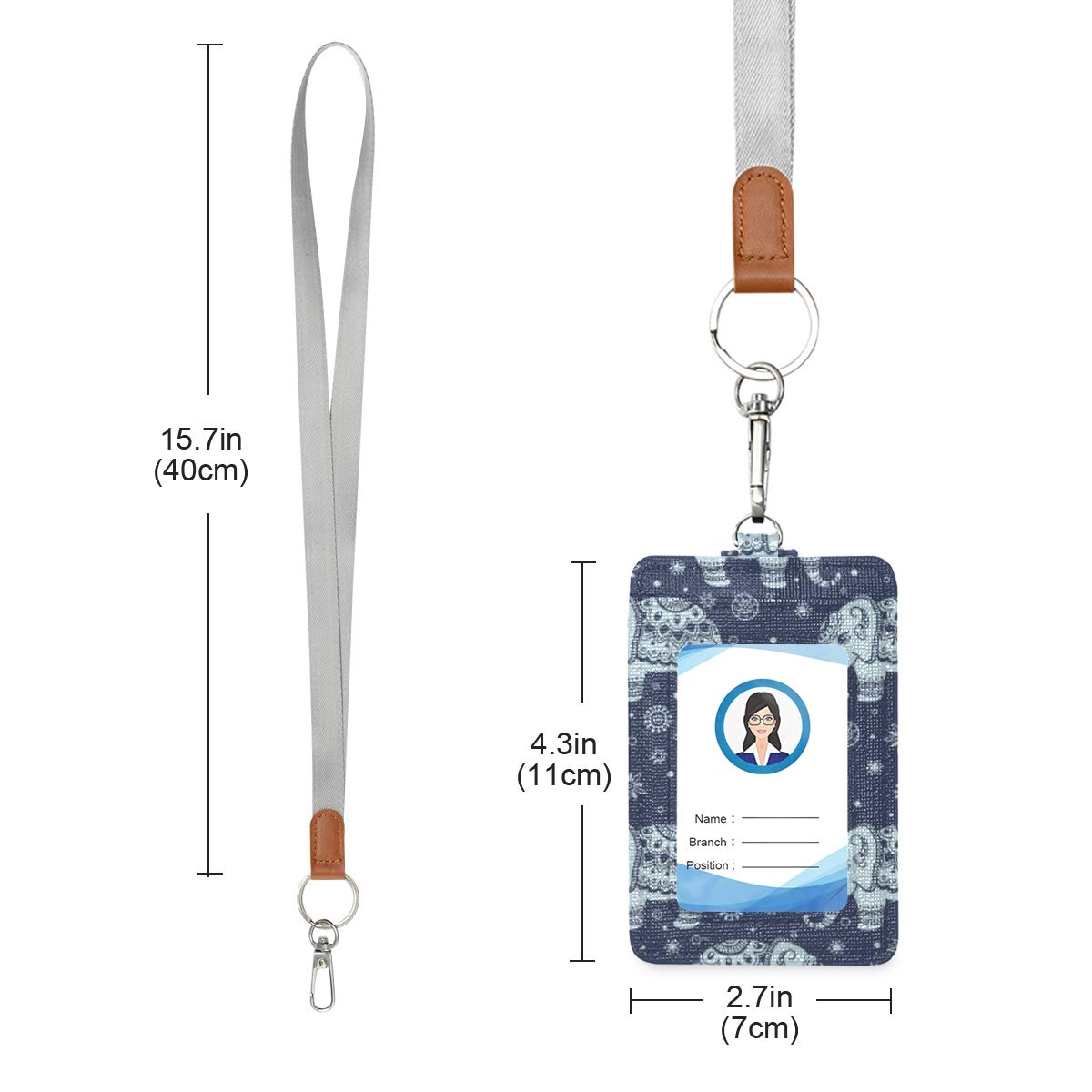 VIKKO PU Leather ID Badge Holder with Lanyard & Key Ring - for Work, School, Events