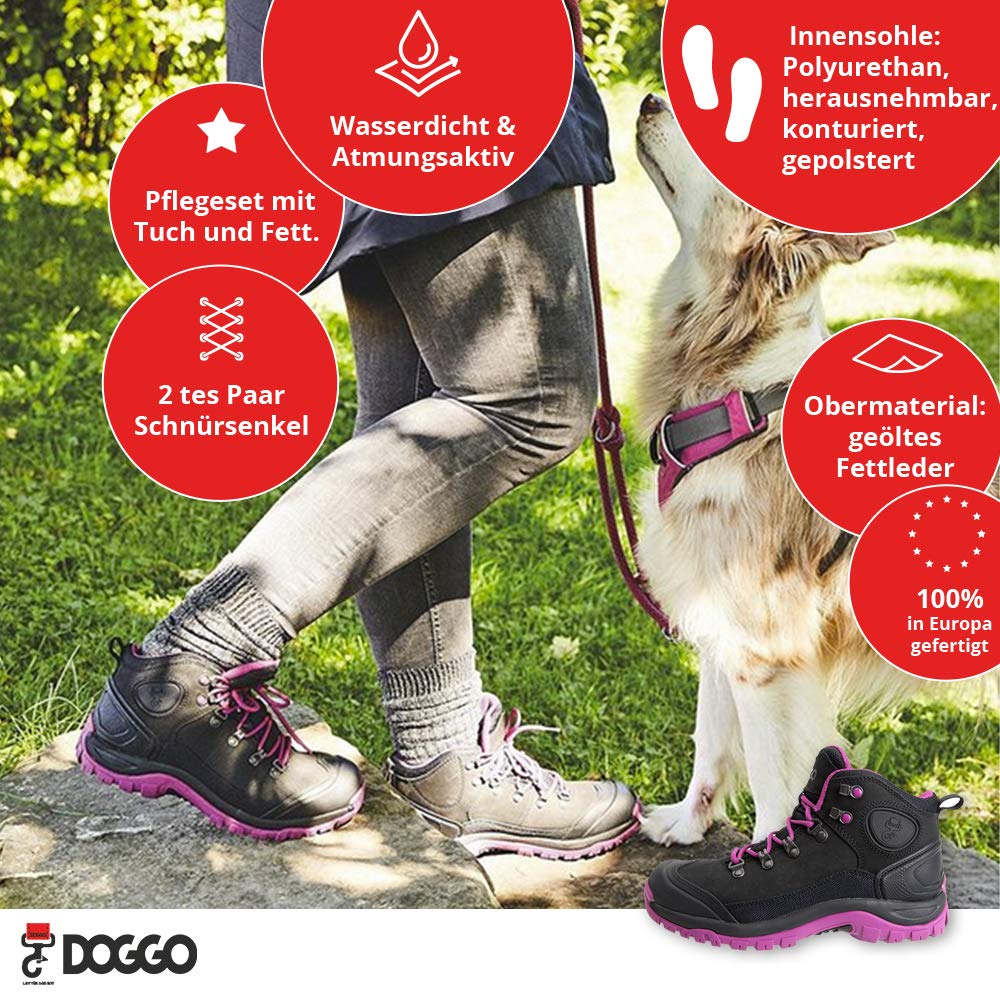 Doggo Unisex Bruno High Rise Hiking Boots - Waterproof Outdoor Shoes for Men & Women, Black, UK Size 7 - Perfect for Hiking, Camping & Mountain Adventures
