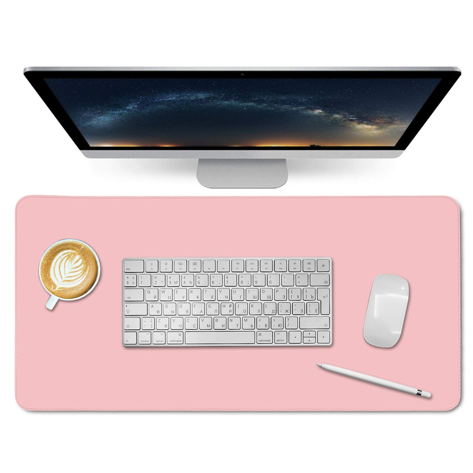 Eco-Friendly Cork & Leather Desk Mat - Waterproof Office Pad for Work & Gaming (Pink, 24x12Inch)