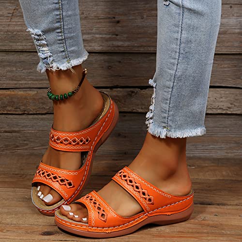 Orange-womens Sandals With Arch Support