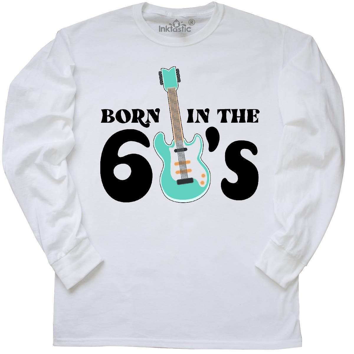Inktastic Vintage 1960s Electric Guitar Graphic Long Sleeve T-Shirt - Retro Music Lover Gift, 60s Rock Band Tee for Concerts & Casual Wear