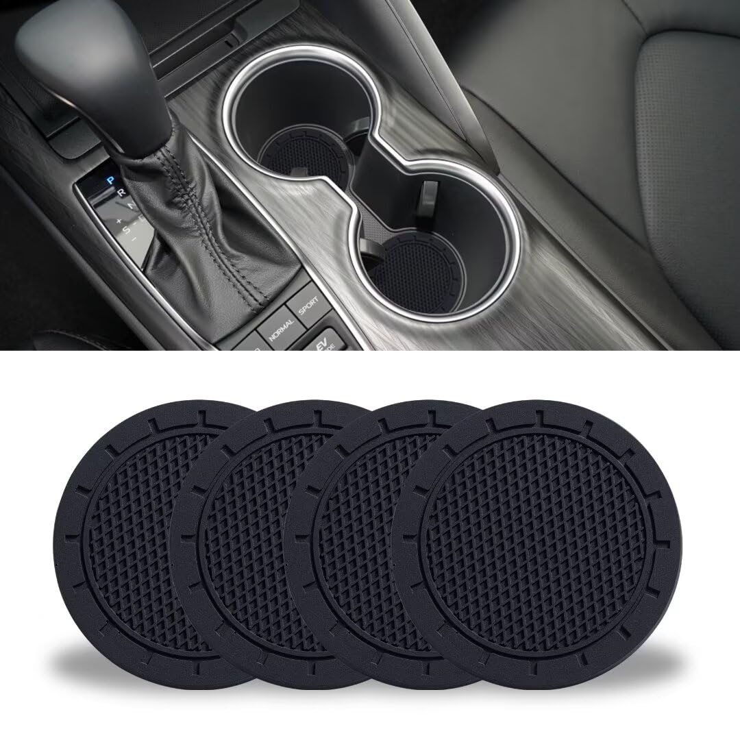 JUSTTOP 4 Pack Universal Car Cup Holder Coaster - Non-Slip PVC Auto Coaster Insert, Black Car Interior Accessories for Coffee, Soda & Water Bottles | Perfect for Road Trips, Commuting & Daily Driving