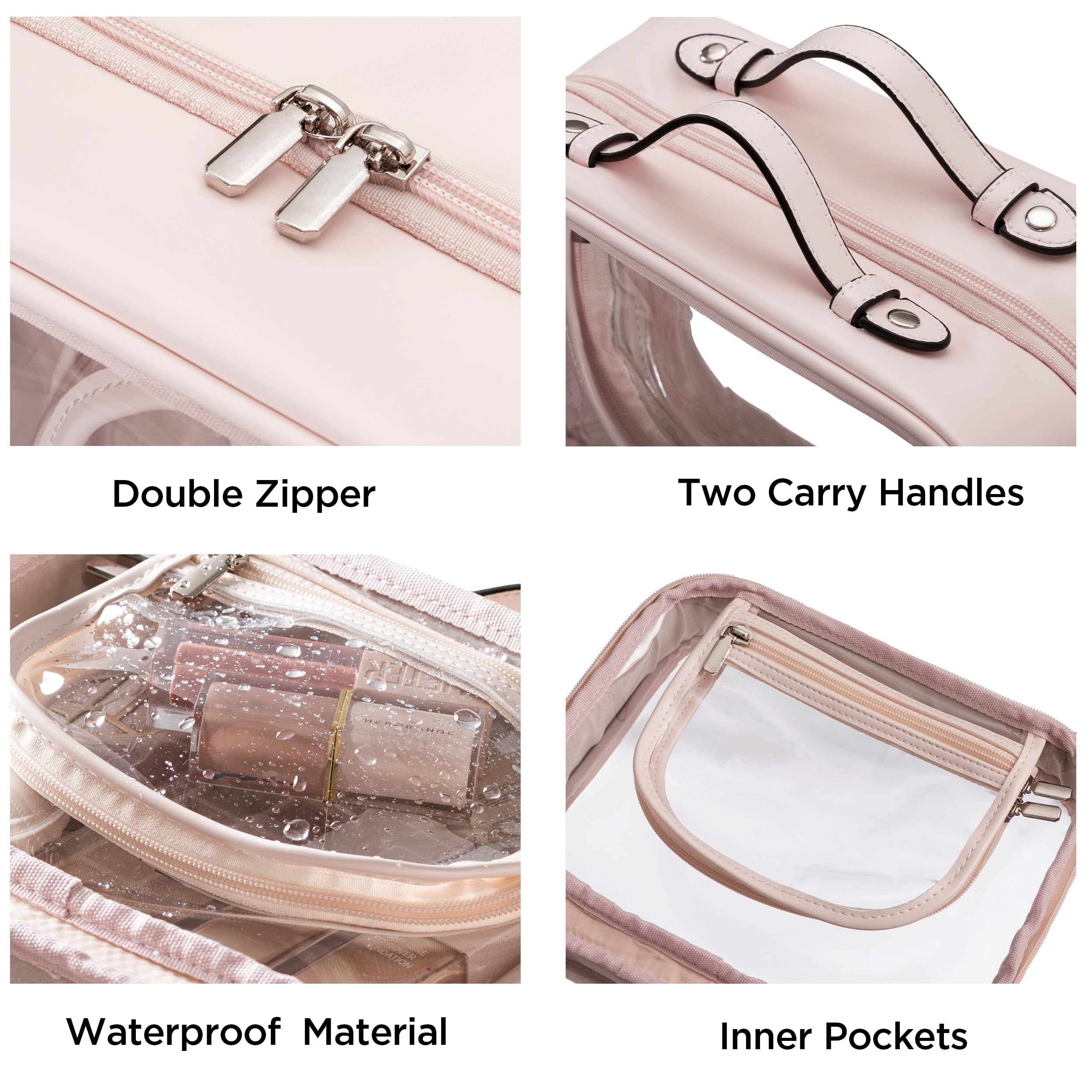 HBselect TSA Approved Clear Toiletry Bag for Women - Large Pink Waterproof Makeup Organizer | Travel Cosmetic Bag for Airplane Essentials, Perfect for Carry-On Luggage & Vacation Trips