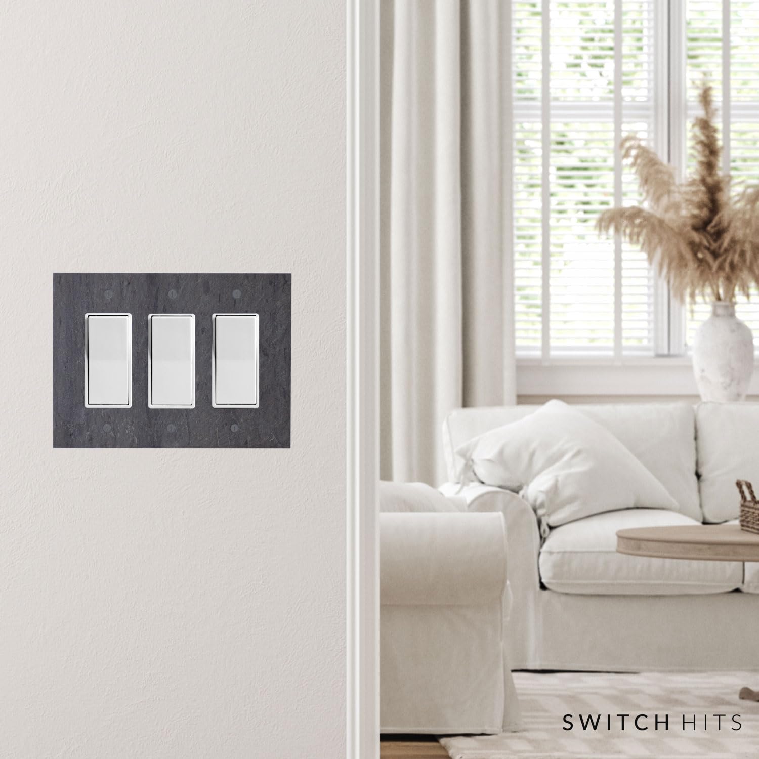 3 Gang Electrical Switch Plate Outlet Wall Plate - GFCI Rocker, Decora Triple Decorator Light Switch Cover Faceplate - Vermont Slate Gray (6.75” W x 5” H) for Home, Office & Commercial Use