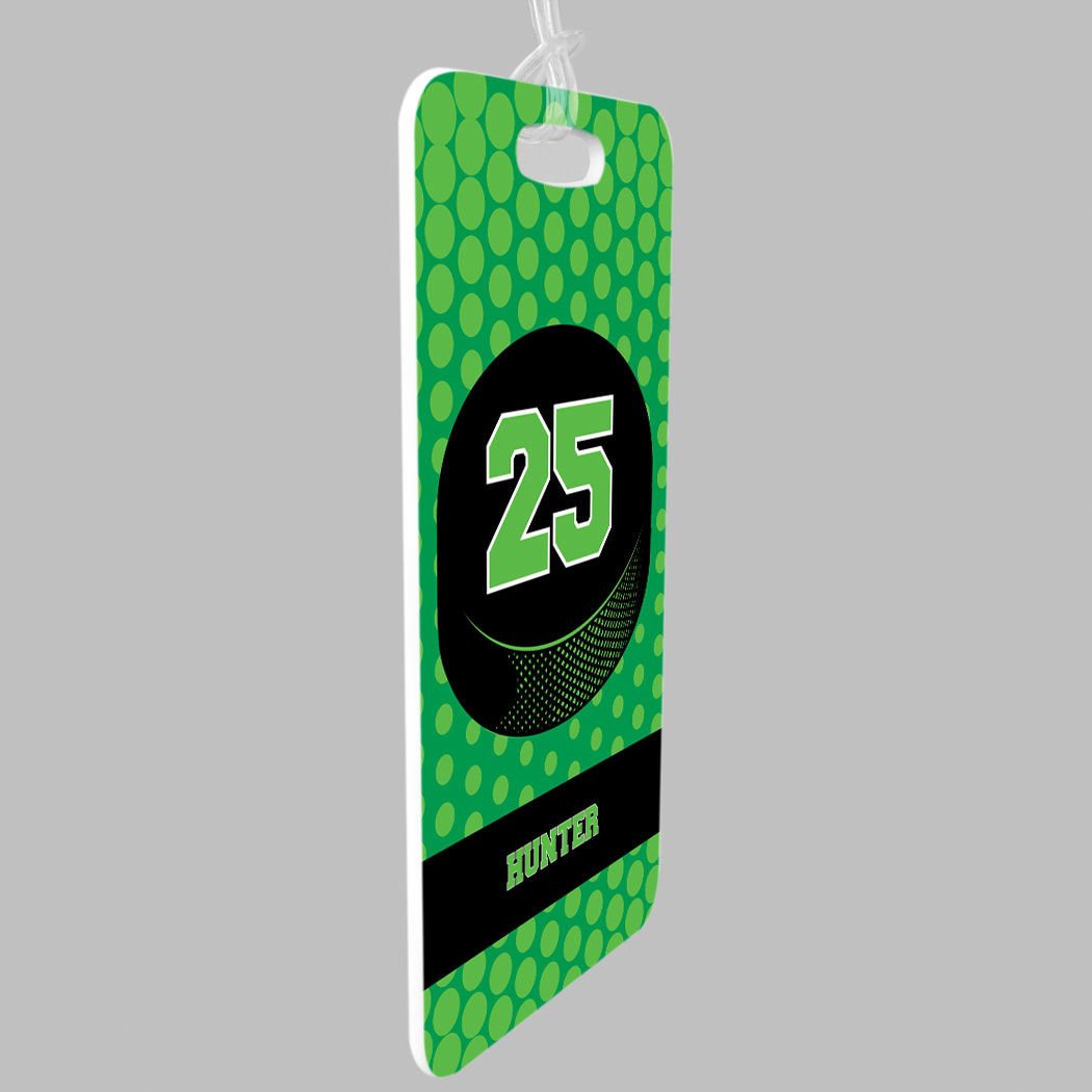 Personalized Hockey Puck Luggage Tag - Large Green Hockey Bag Tag with Standard Lines on Back - Perfect for Hockey Players, Fans & Travel Accessories