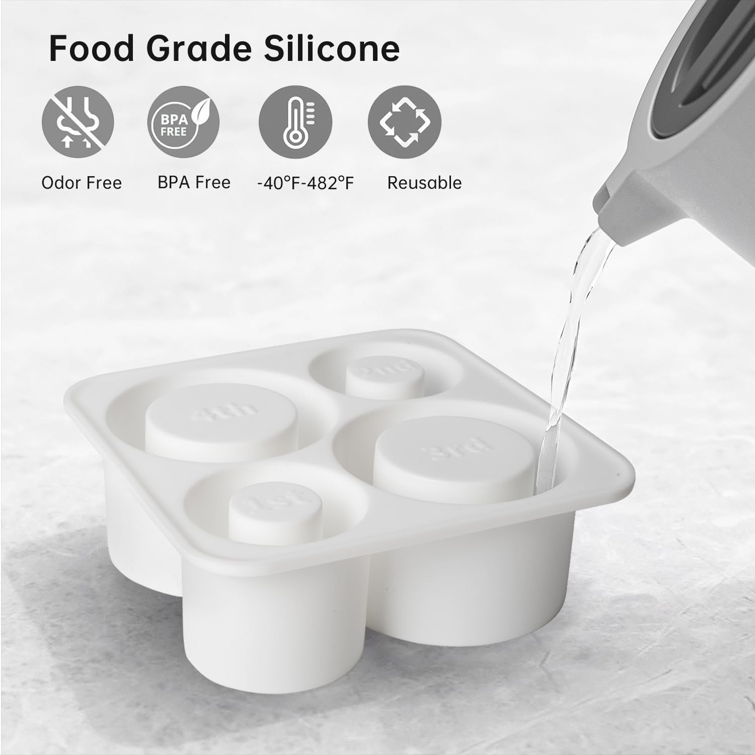 Stanley Cup Ice Mold - 4 Pack Silicone Hollow Cylinder Ice Cube Trays with Lid & Bin for 20oz 30oz 40oz Tumblers | Perfect for Freezer, Cocktails, Iced Coffee, Whiskey & Cold Drinks (White) - Party Essentials & Home Bar Accessories