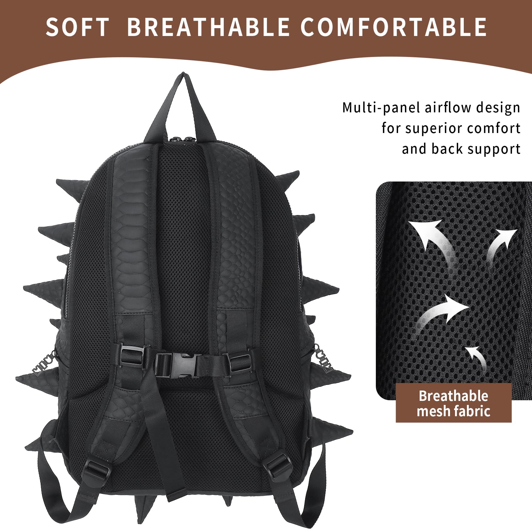 Durable Waterproof 15.6 Inch Dinosaur Backpack for Men & Women - Ankylosaur Punk Laptop Daypack with Spikes, Fashion Commuter Travel & Shopping Backpack (Black) - Perfect for Work, School, College & Outdoor Adventures