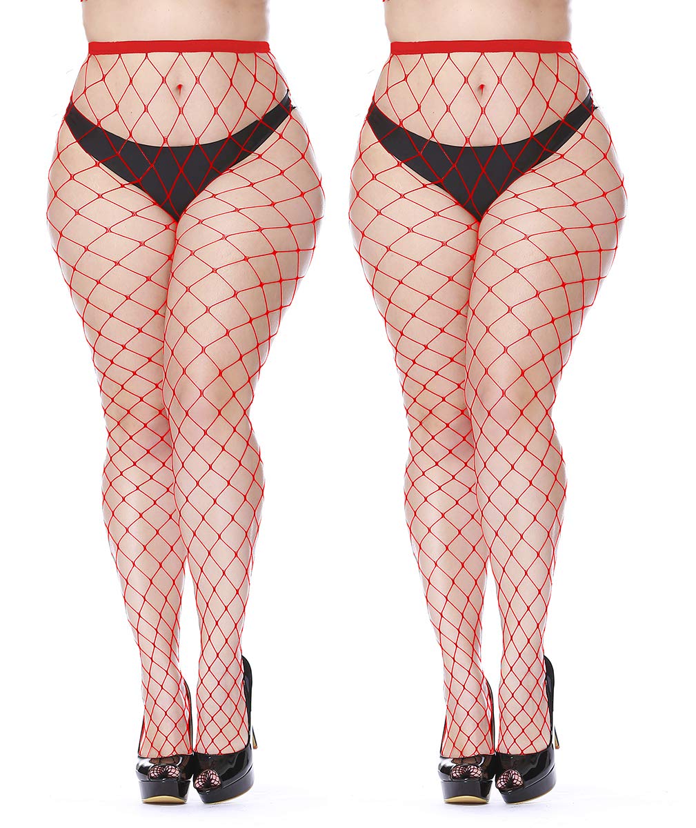 Currmiego Women's Sexy Black Fishnet Tights - Plus Size Net Pantyhose Stockings for Party, Halloween & Night Out