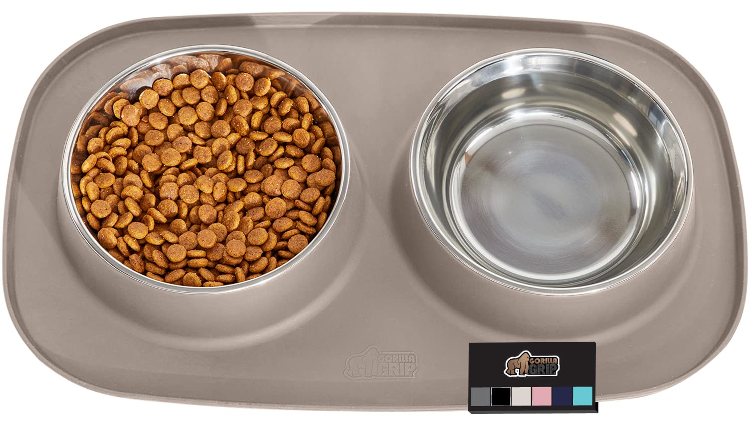 Gorilla Grip Non-Slip Pet Bowls with Silicone Feeding Mat Set - 1 Cup Stainless Steel Cat & Dog Dish for Small/Large Pets - Spill-Proof Raised Edge Design for Mess-Free Feeding - Perfect for Indoor/Outdoor Use at Home or Travel