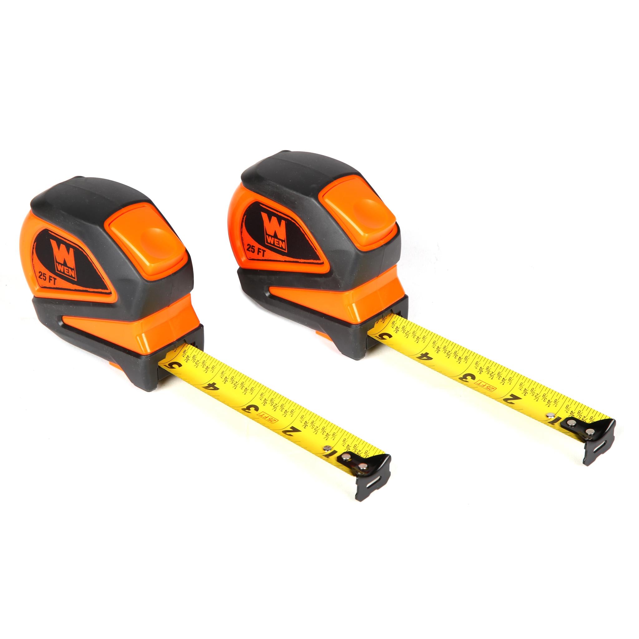 WEN ME425T 2-Pack 25-Foot Measuring Tape with Automatic Brake & Dual Release Triggers - Perfect for Construction, DIY Projects & Home Renovations