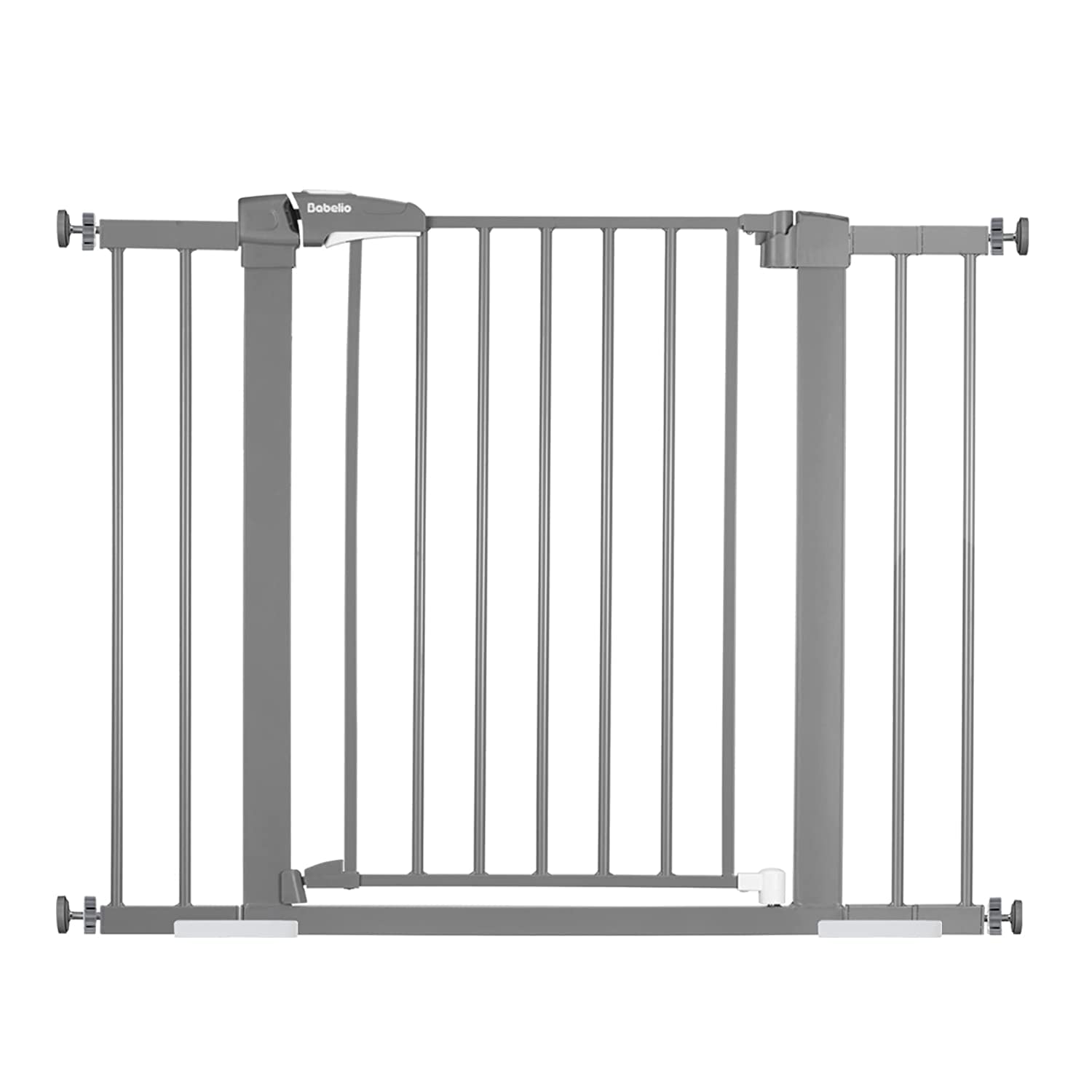 BABELIO 26-40 Inch Easy Install Pressure Mounted Baby Gate for Stairs & Doorways - No Drilling Pet Gate with Wall Protectors & Extenders, Child Safety & Dog Barrier (Gray) - Perfect for Homes with Toddlers & Pets
