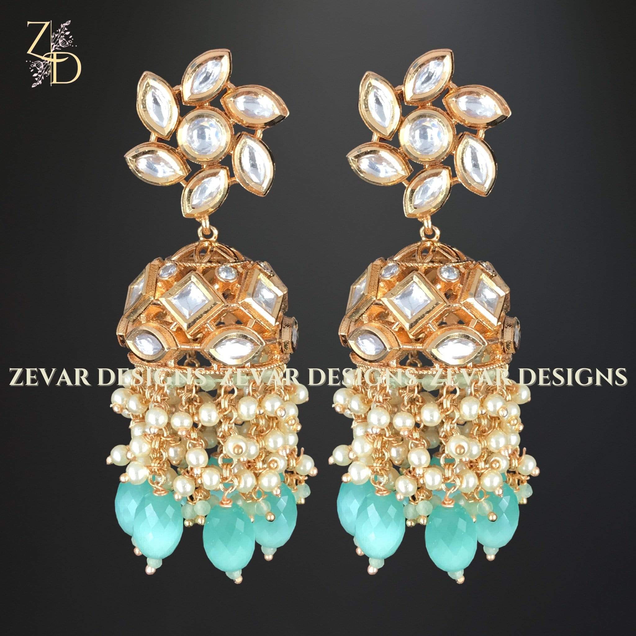 Exquisite Kundan Jhumki Earrings with Mint Green Drops | Traditional Indian Jewelry for Weddings, Parties & Festive Occasions | Perfect Bridal Accessory & Ethnic Fashion Statement