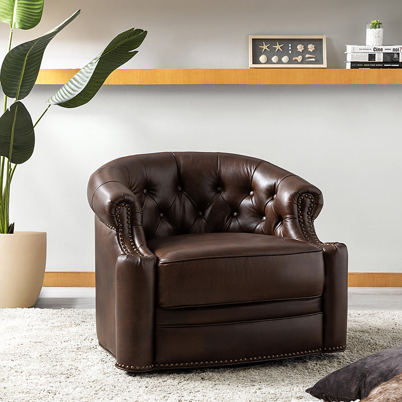 Alonso Classic Chesterfield Genuine Leather Swivel Chair - Premium Office Chair with Button Tufted Back & 360° Rotation - Perfect for Home Office, Study Room & Executive Workspace