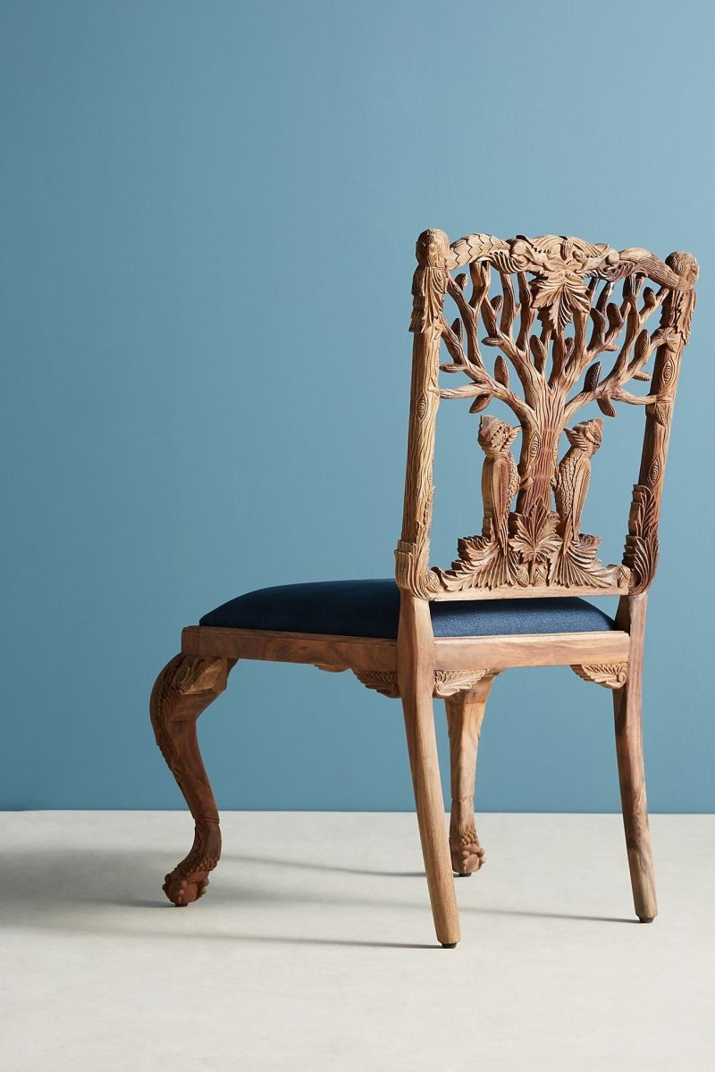 Hand Carved Woodpecker Dining Chair - Solid Wooden Dining Table Chair for Kitchen & Dining Room | Rustic Home Decor & Farmhouse Style Seating