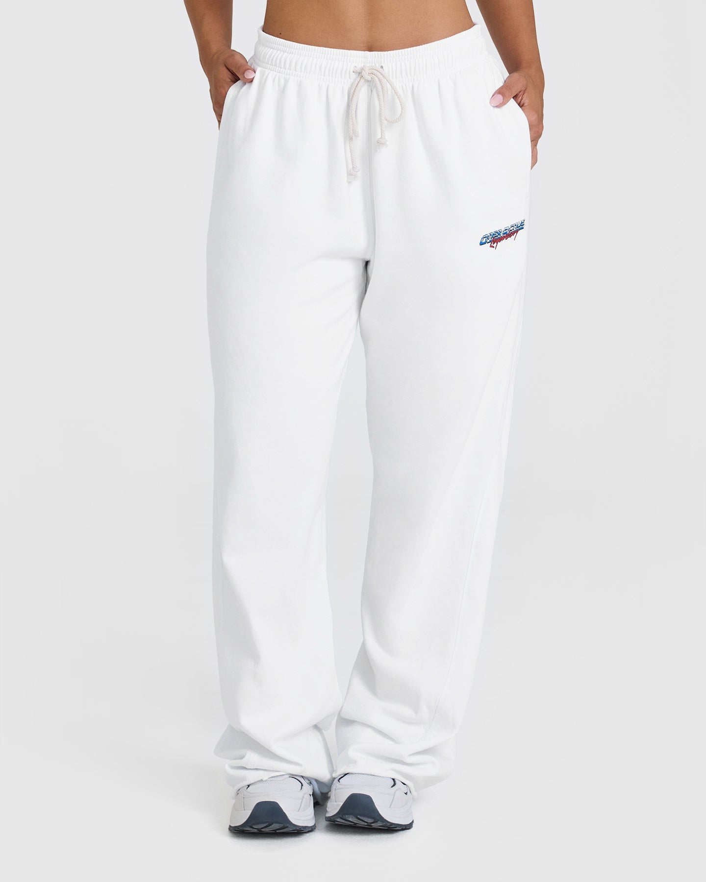 Raw Lounge Wide Leg Joggers with Graphic Print | Women's Comfortable White Sweatpants for Yoga, Lounging & Casual Wear