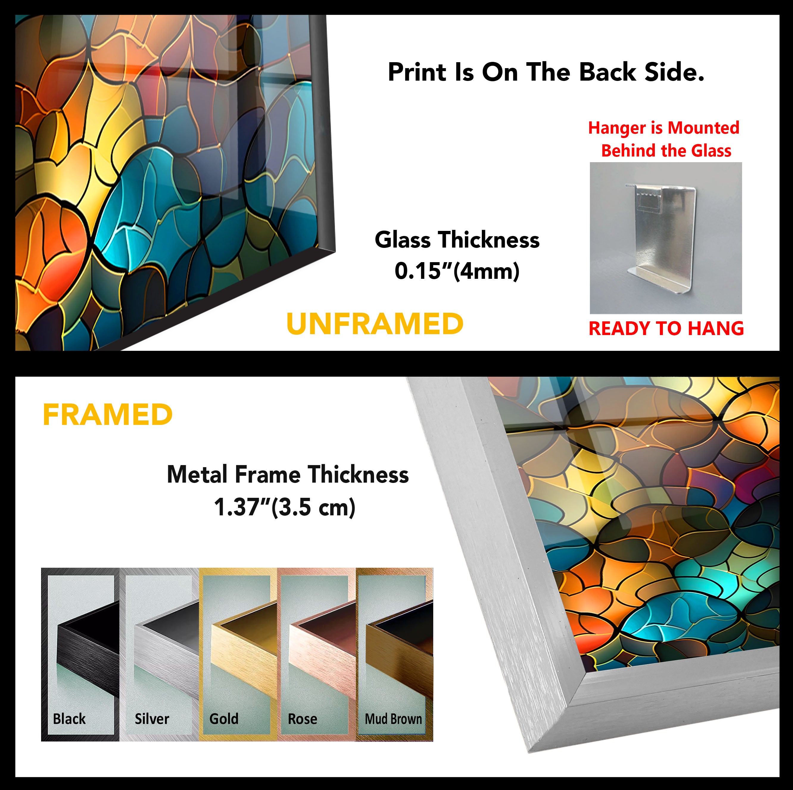 Abstract Stained Glass Wall Art - Vibrant Mosaic Glass Panel for Home Decor, Church Windows & Gift Ideas