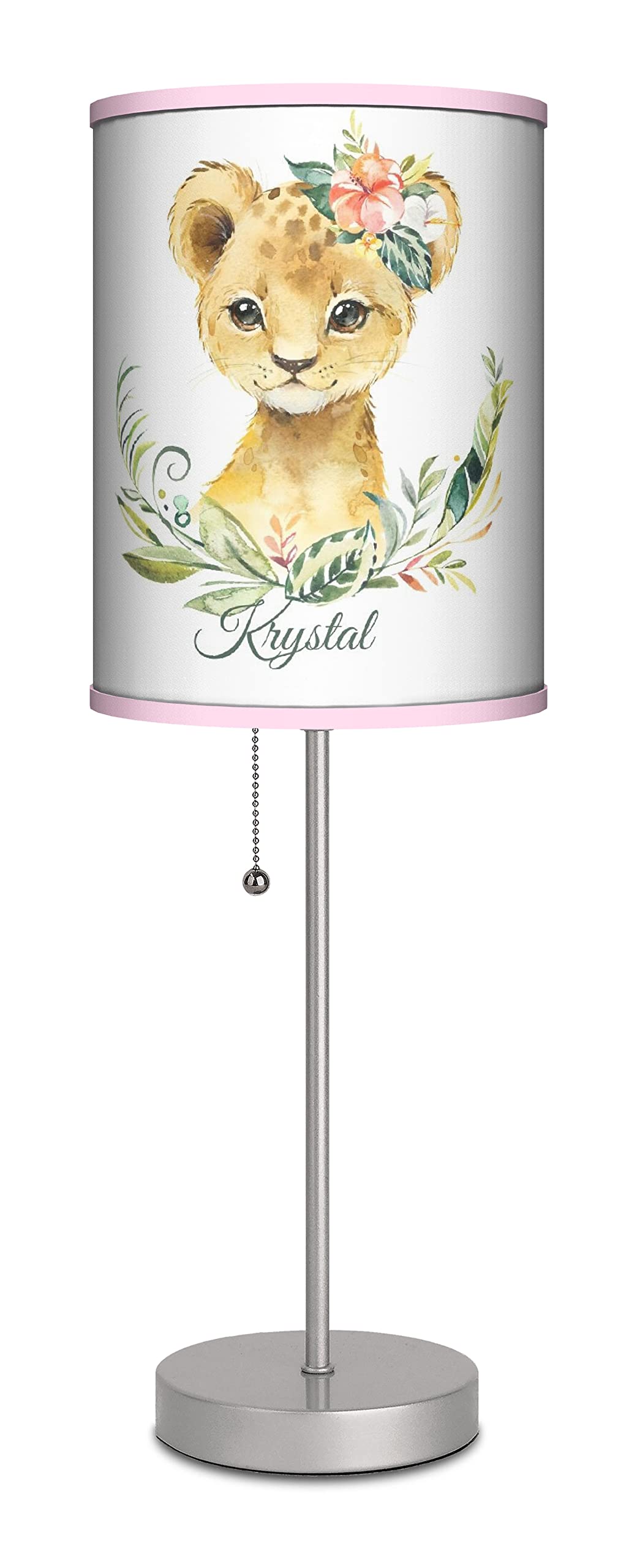 Personalized Baby Lion Table Lamp - Pink Nursery Decor for Kids' Room