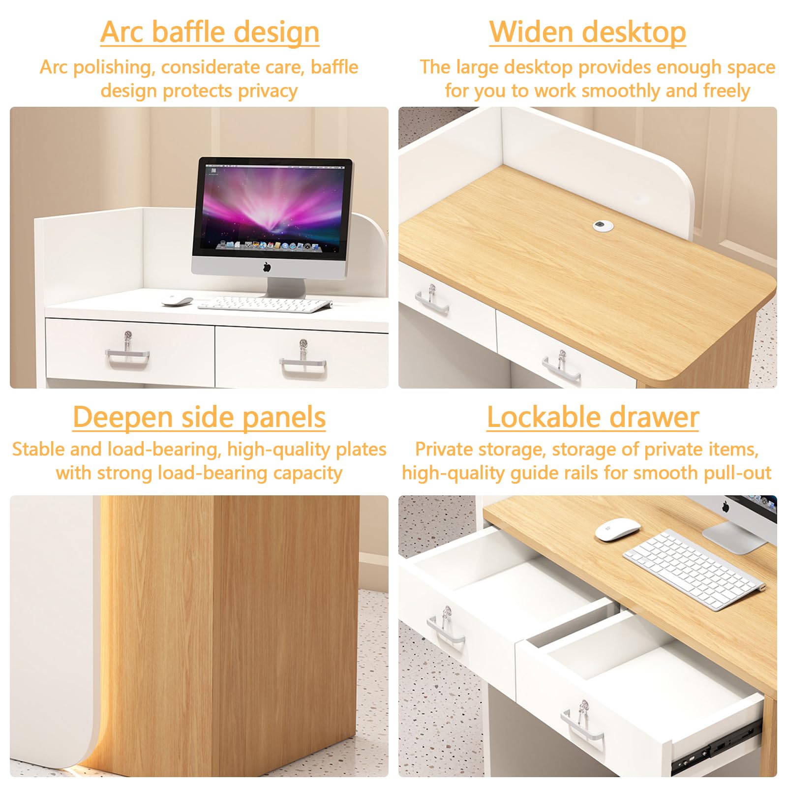 Modern Reception Desk Counter Table with Drawer Storage - Elegant Retail & Cashier Front Desk for Clothing Store, Salon, Hotel & Office - Durable Open Design Reception Cabinet for Professional Spaces