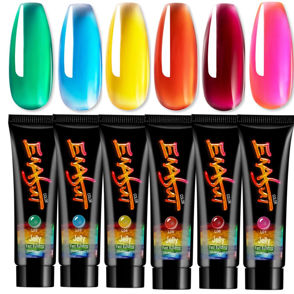 17Pcs Nail Extension Gel Kit with Crystal Jelly, Base Coat, Top Coat & Slip Solution - Professional Poly Nail Art Enhancement Set for Salon & Home Manicure
