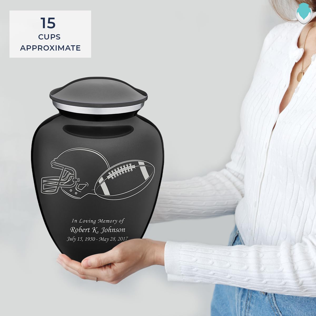 Personalized Football Cremation Urn for Ashes - Large Charcoal Funeral Urn for Men & Women with Double-Sided Engraving (Holds 200 lbs) - Perfect for Memorializing Sports Lovers & Honoring Loved Ones